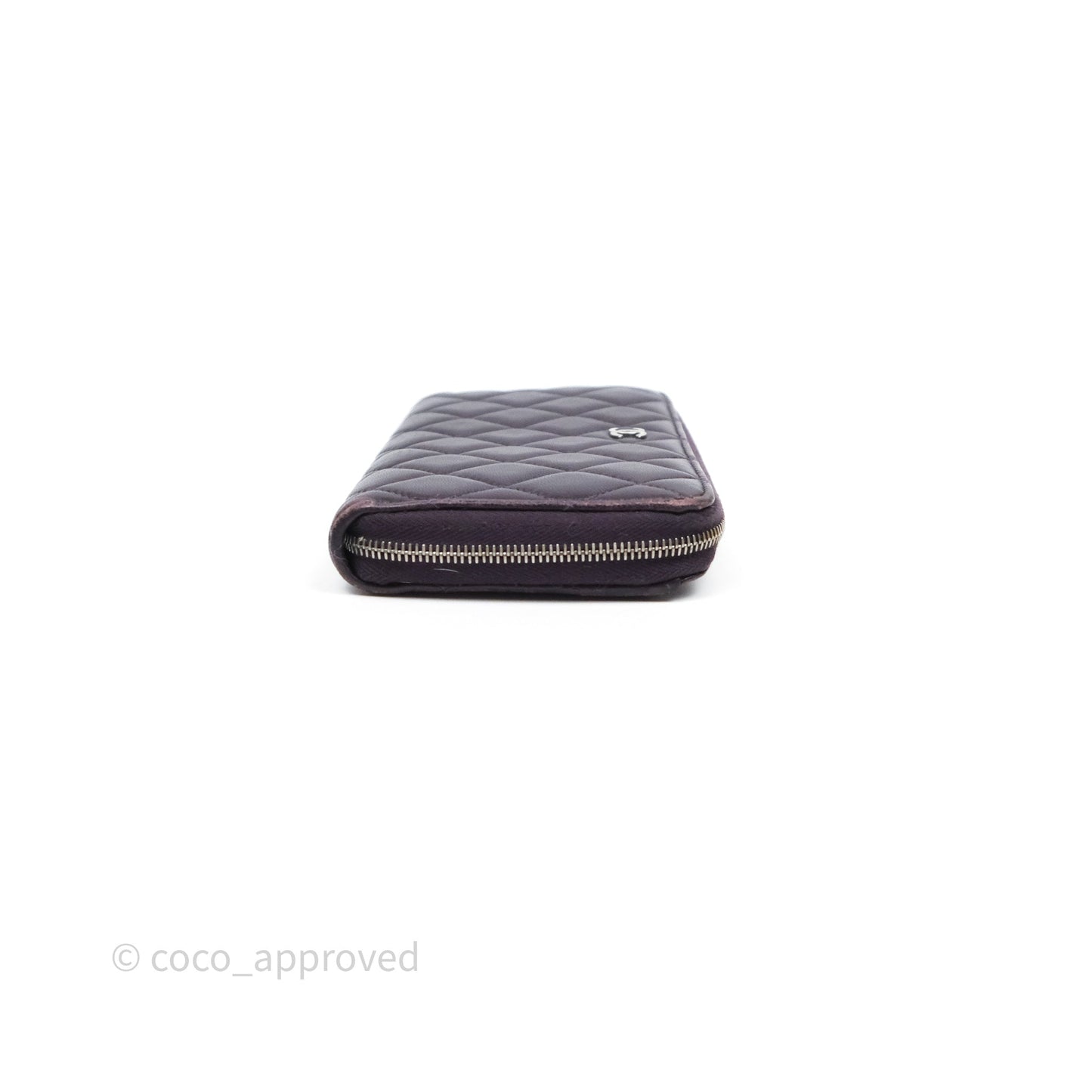 Chanel Classic Zipped Long Wallet Dark Purple Lambskin Silver Hardware