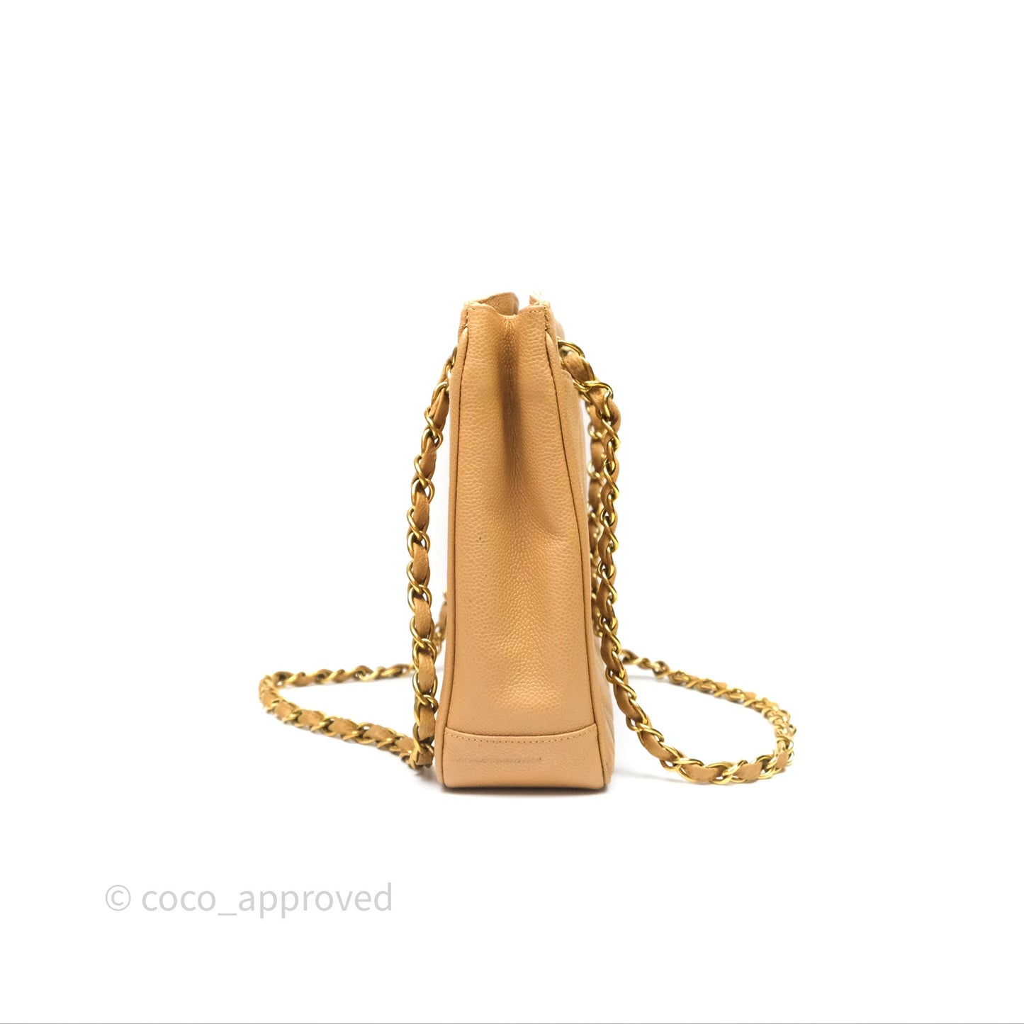 Chanel Vintage CC Quilted Tote Dark Beige Caviar 24K Gold Hardware