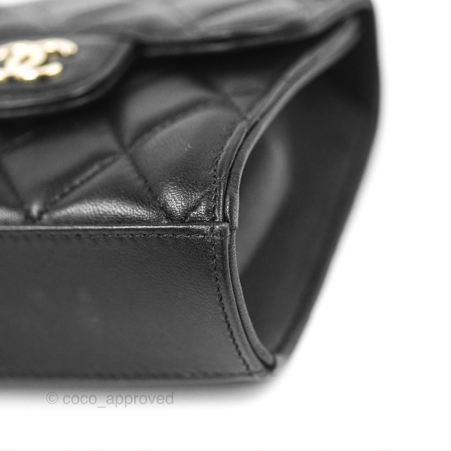 Chanel Mini Handle Clutch With Chain Black Lambskin Gold Hardware