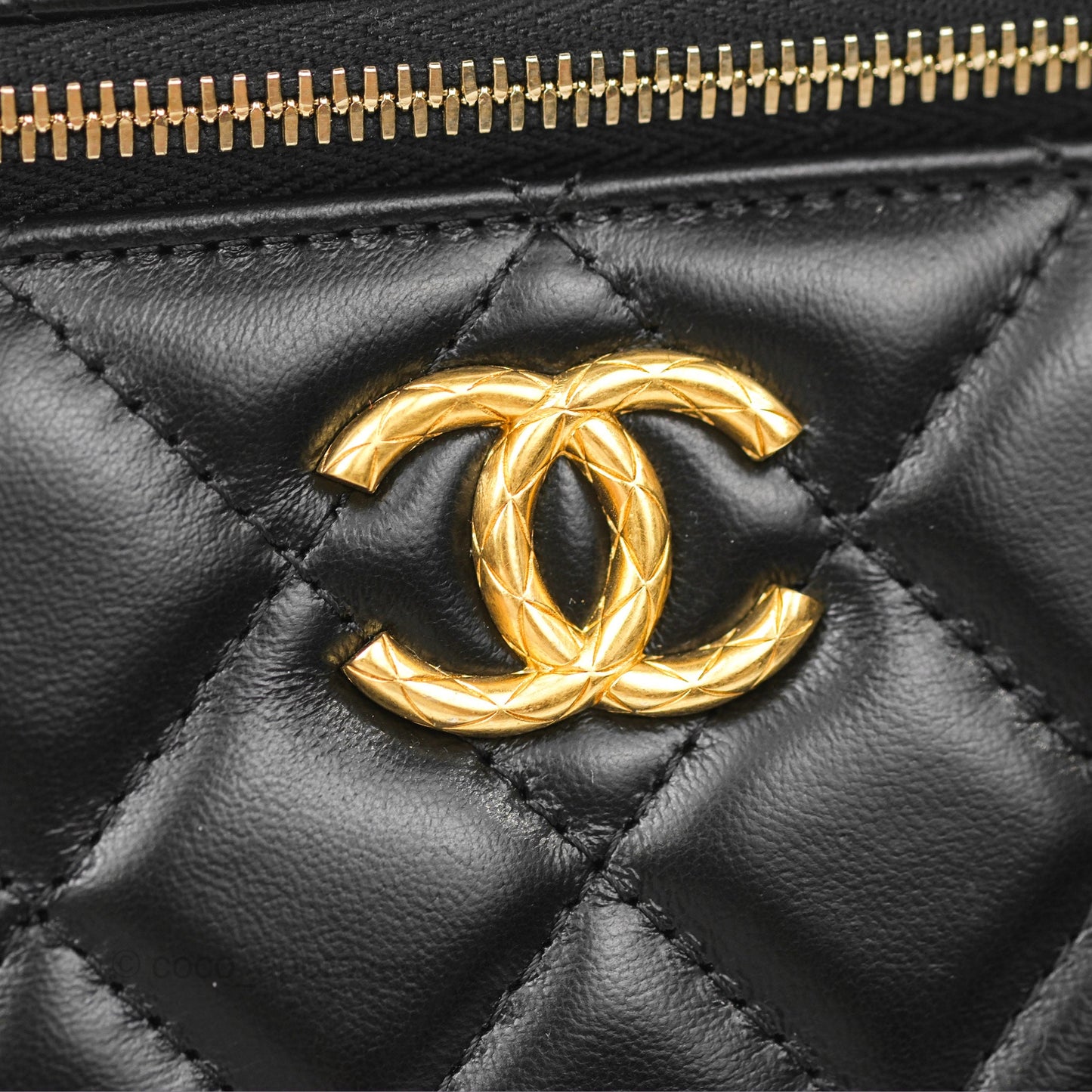 Chanel Vanity with Adjustable Chain Black Lambskin Aged Gold Hardware