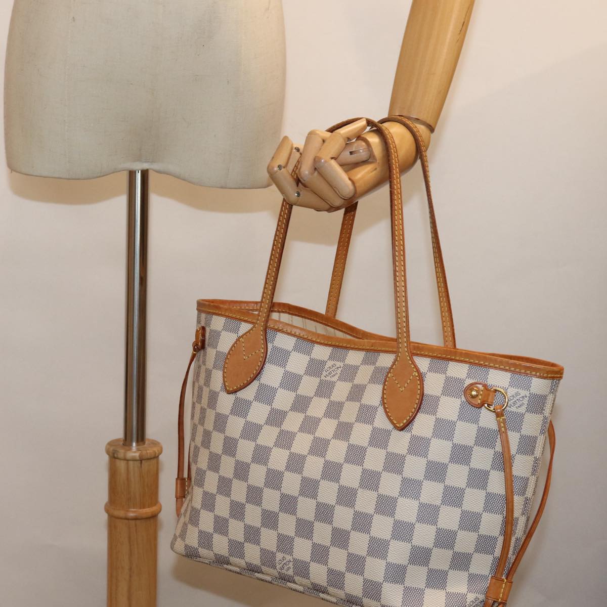 LOUIS VUITTON Damier Azur Neverfull PM Tote Bag N41362 LV 74750
