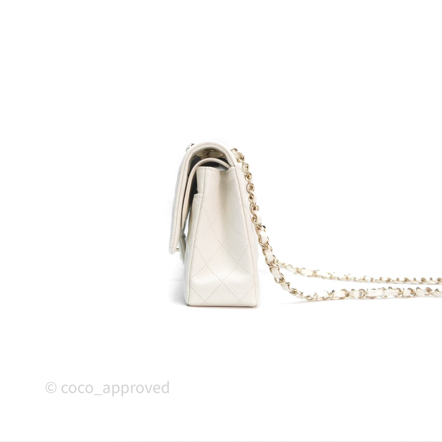 Chanel M/L Medium Classic Flap Quilted White Caviar Gold Hardware
