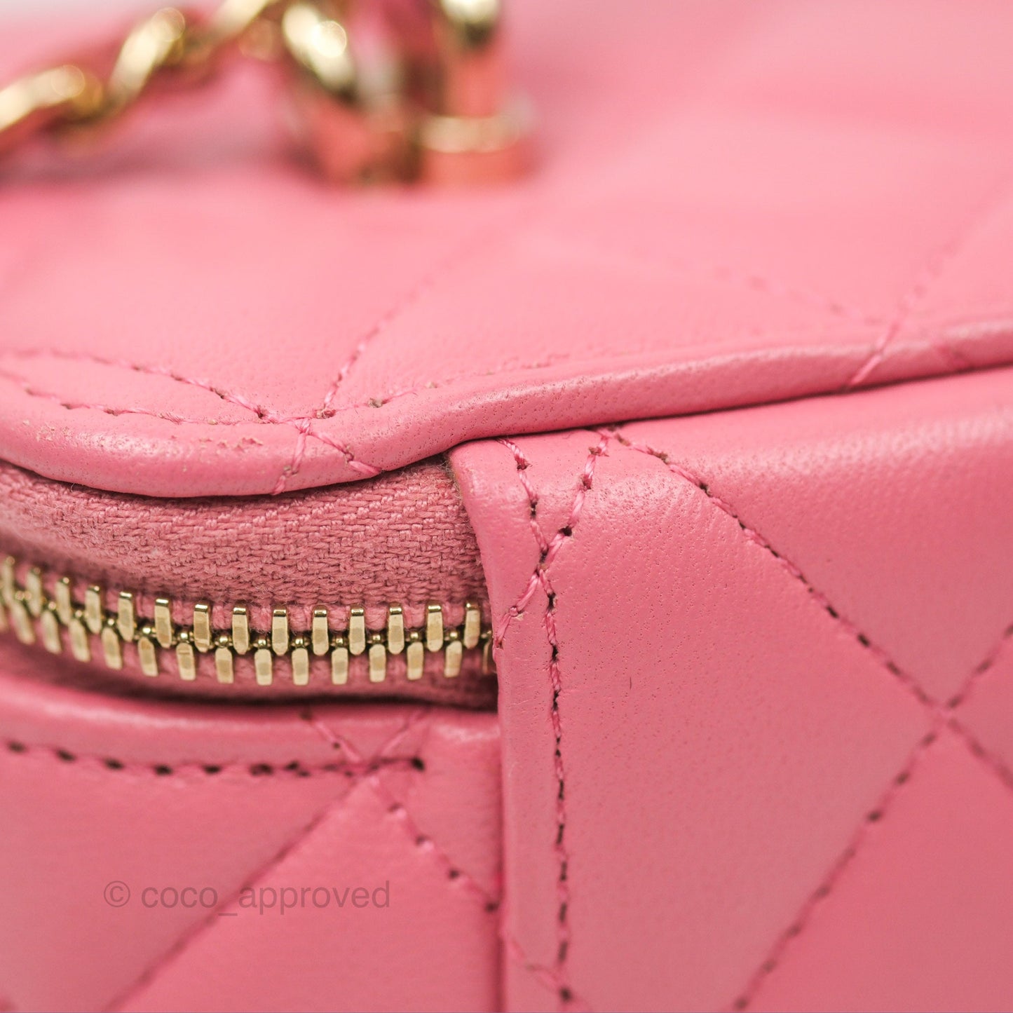 Chanel Vanity Rectangular Top Handle Pink Lambskin Gold Hardware