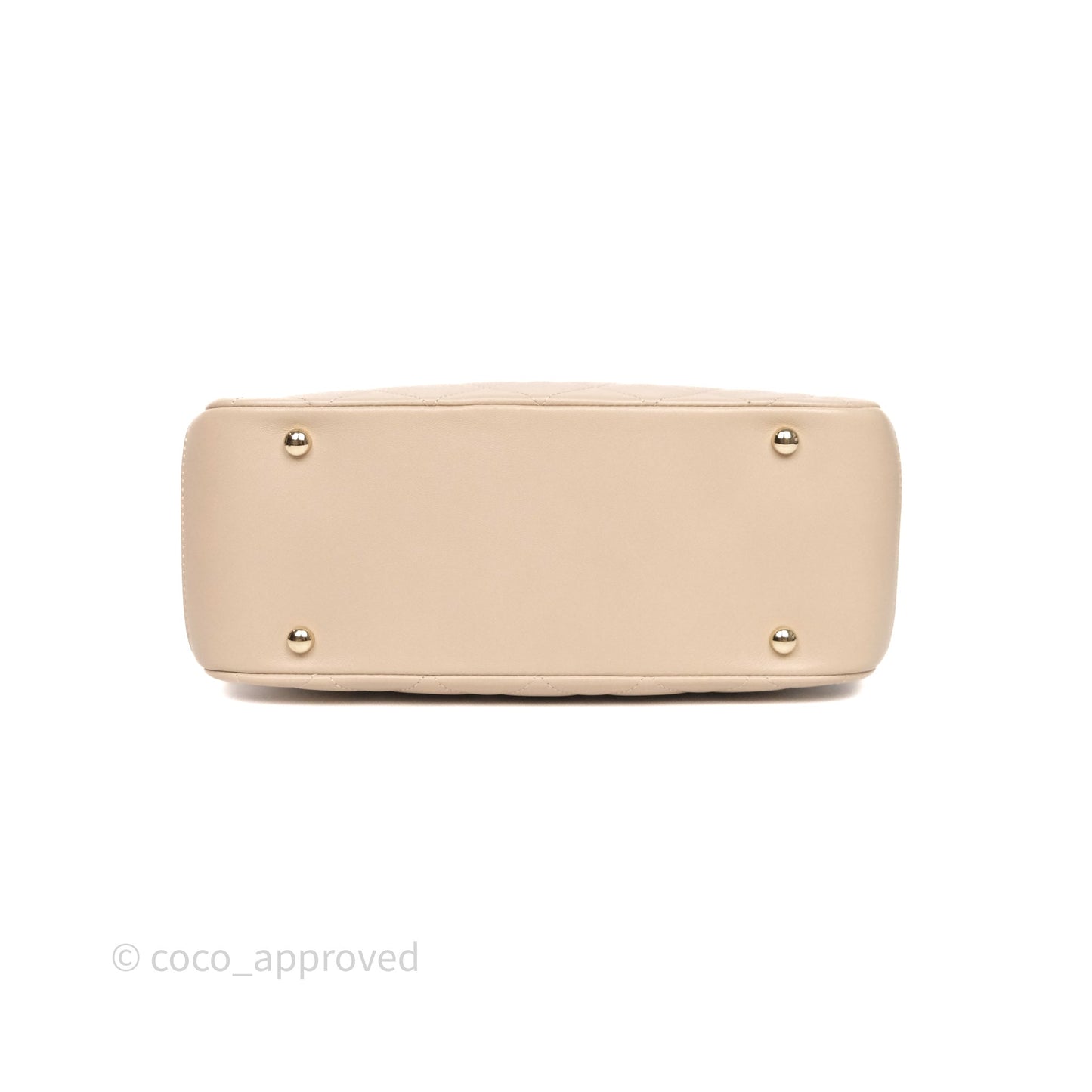 Chanel Quilted Top Handle Carry Chic Bag Beige Lambskin Gold Hardware