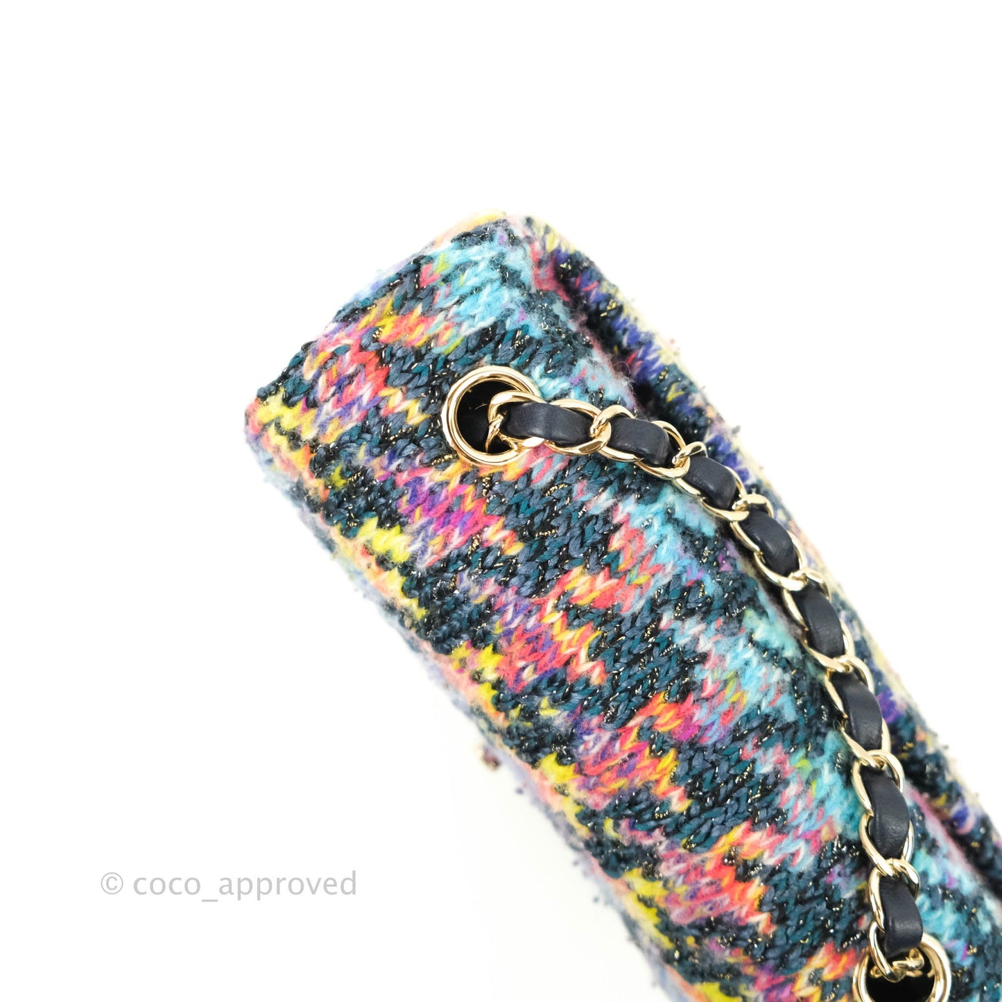 Chanel Mini Rectangular Rainbow Houndstooth Wool Tweed Flap Gold Hardware