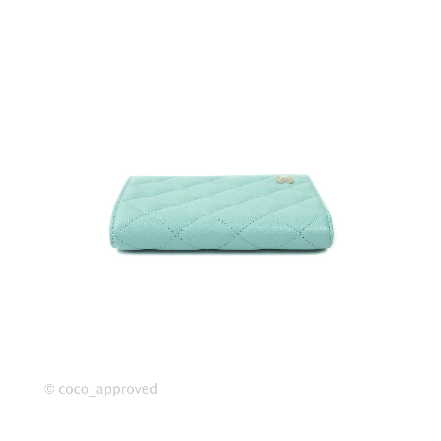 Chanel Quilted Caviar Mint Passport Holder Gold Hardware