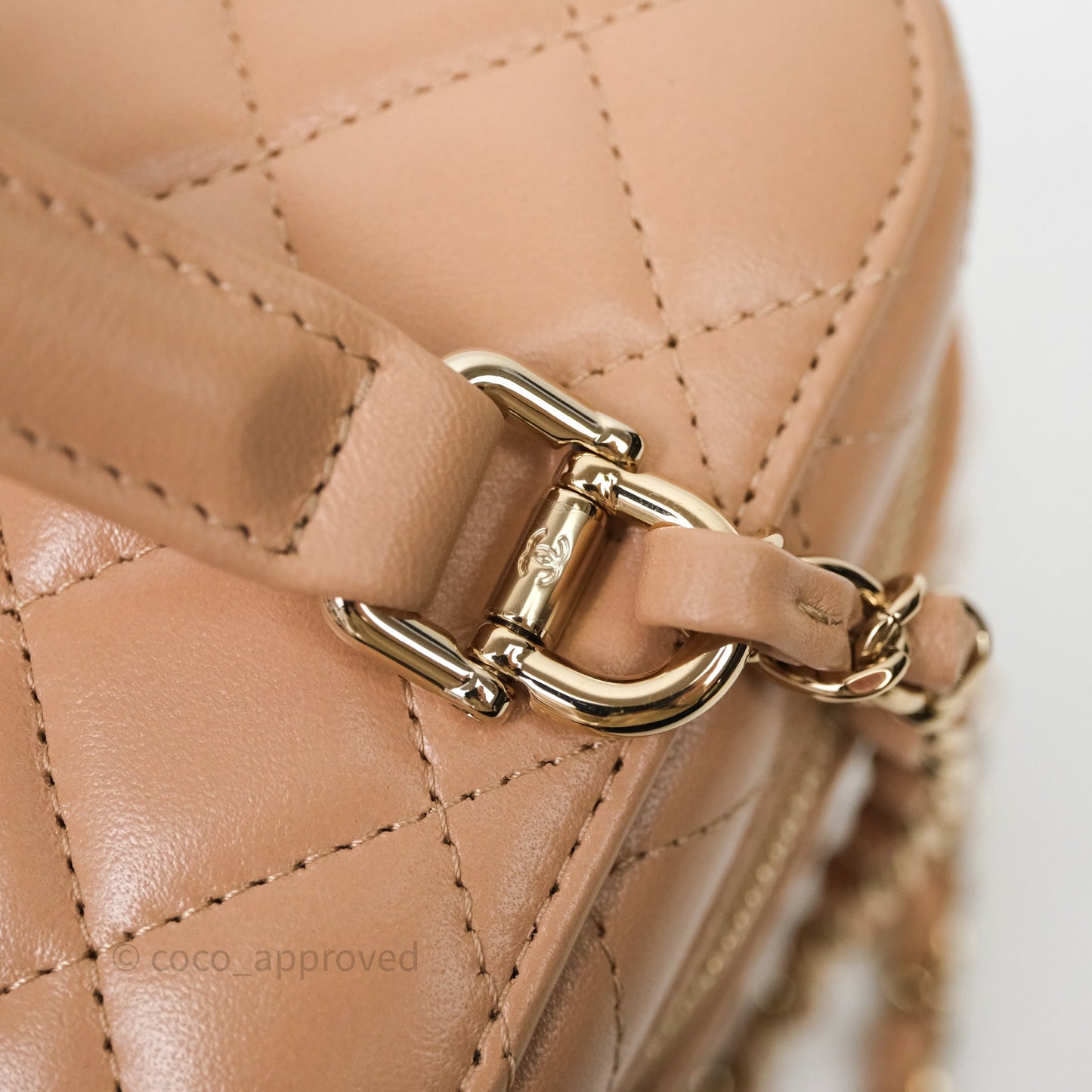 Chanel Top Handle Vanity With Chain Beige Lambskin Aged Gold Hardware