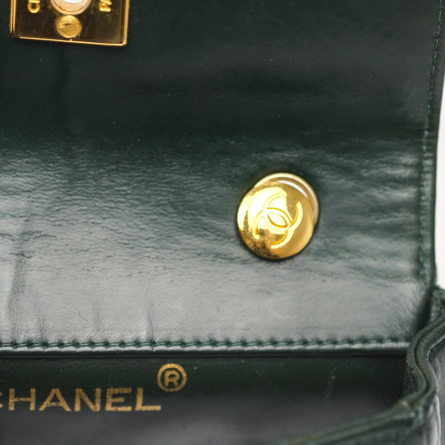 Chanel Vintage Mini Flap Bag Dark Green Lambskin Gold Hardware
