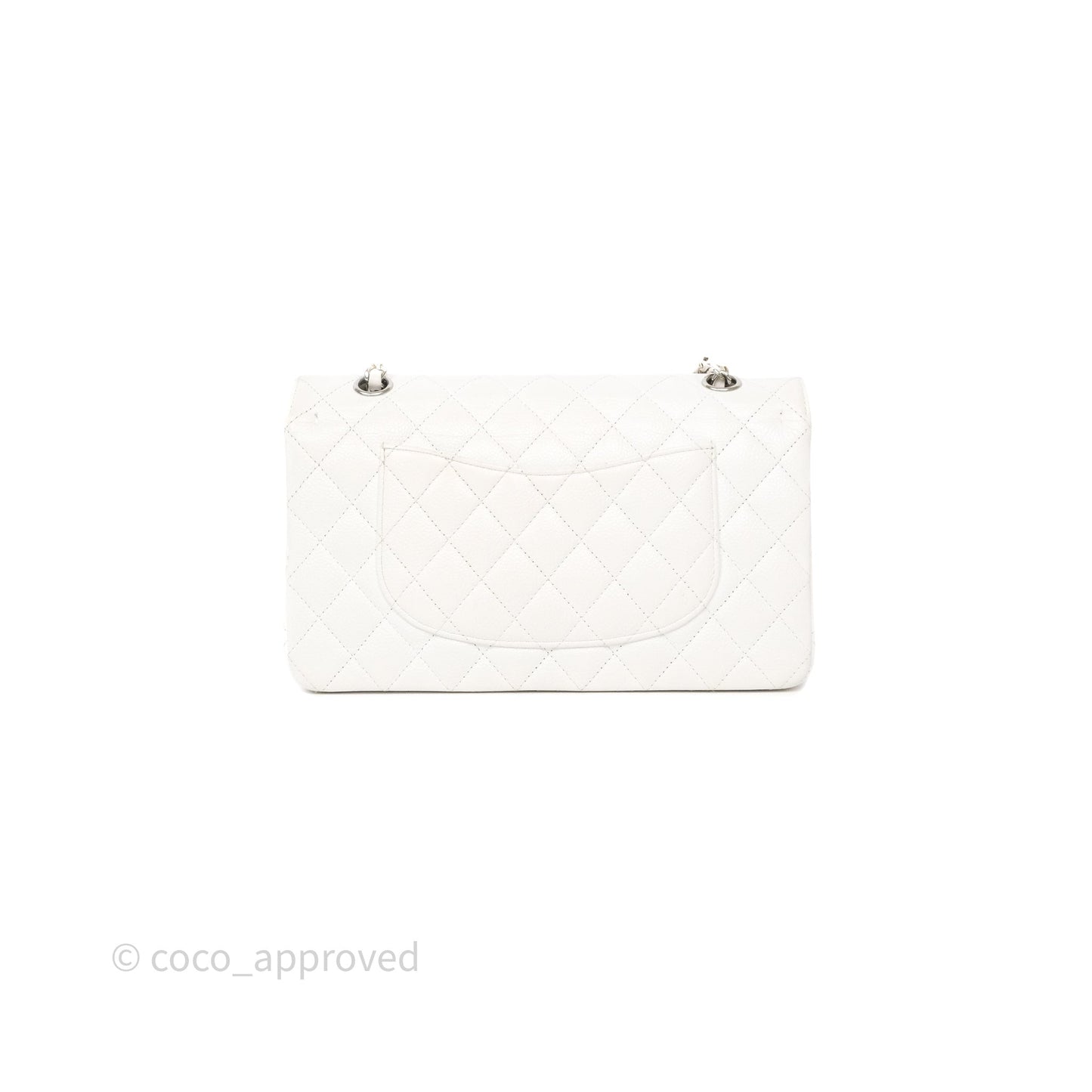 Chanel M/L Medium Classic Flap Quilted White Caviar Silver Hardware
