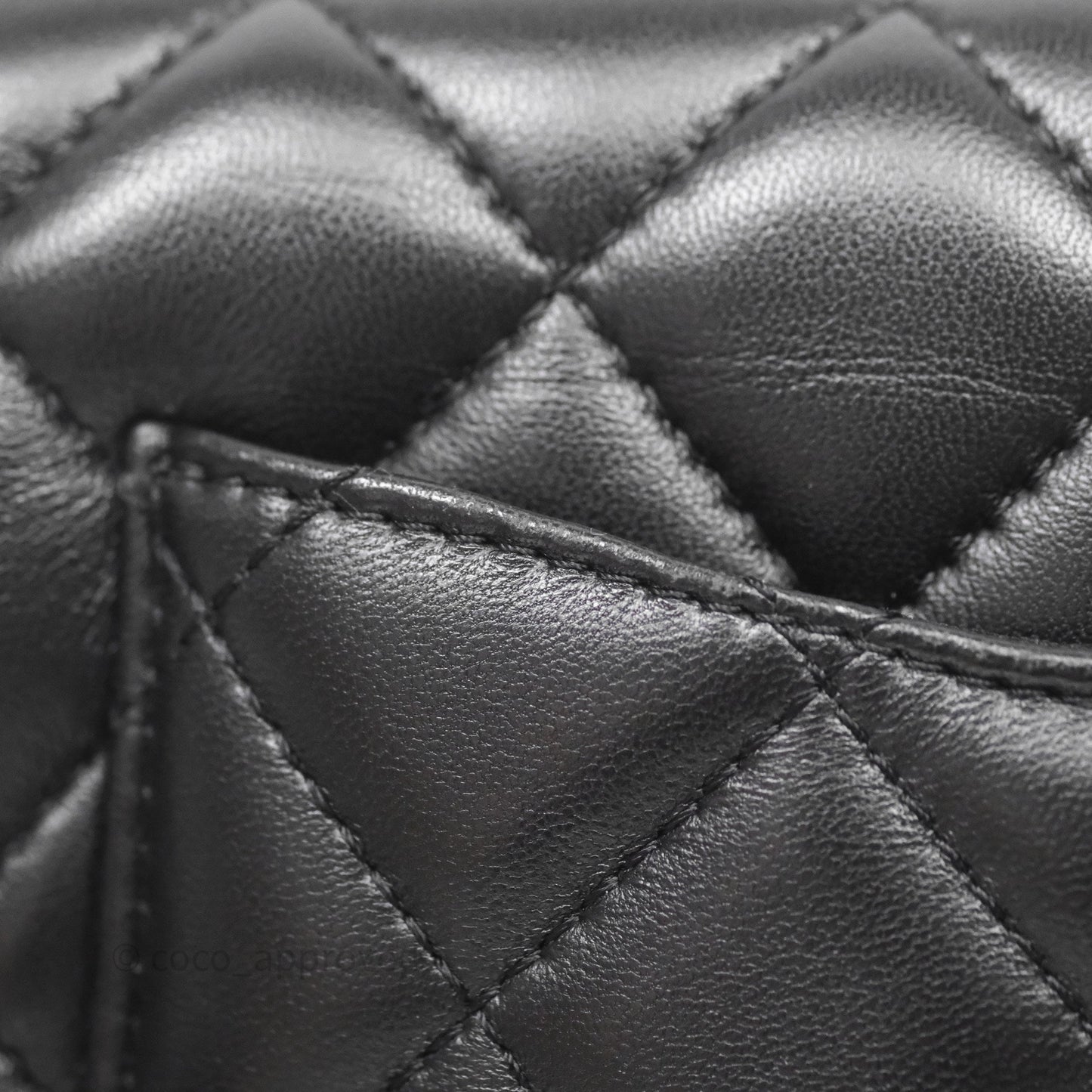 Chanel Logo Pearl Chain Flap Bag Black Lambskin Gold Hardware