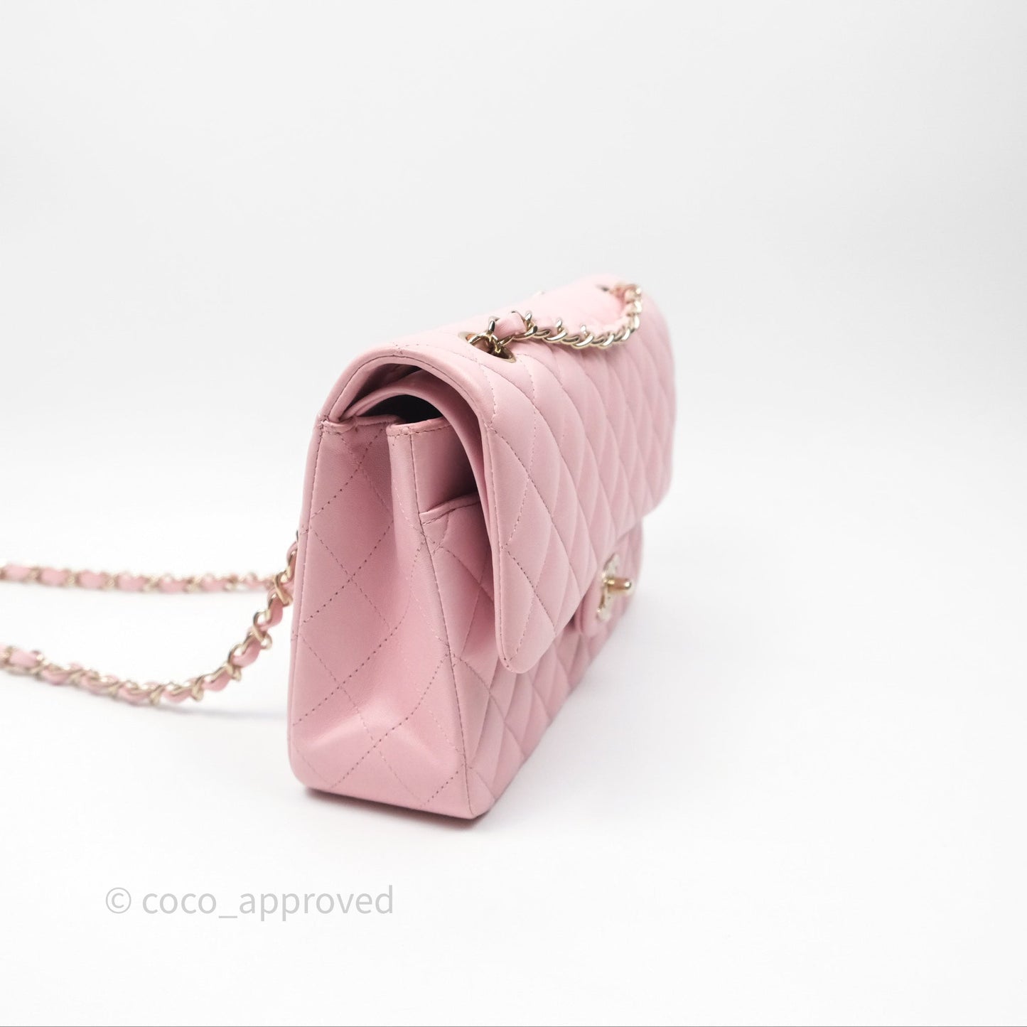 Chanel Classic M/L Medium Flap Quilted Pink Lambskin Gold Hardware