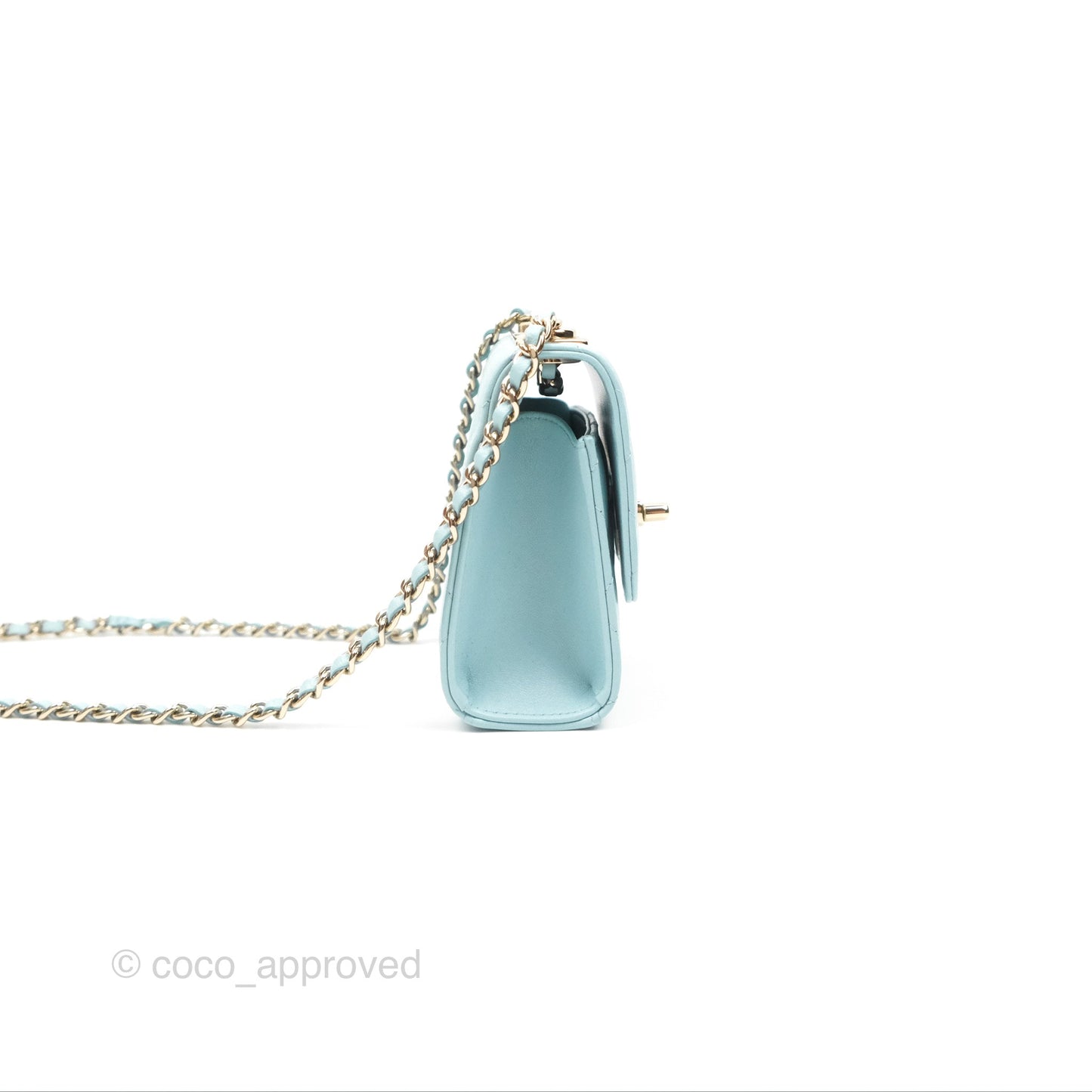 Chanel Mini Quilted Trendy CC Clutch With Chain Tiffany Blue Lambskin Gold Hardware