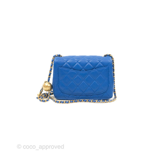 Chanel Pearl Crush Mini Square Quilted Blue Lambskin Aged Gold Hardware