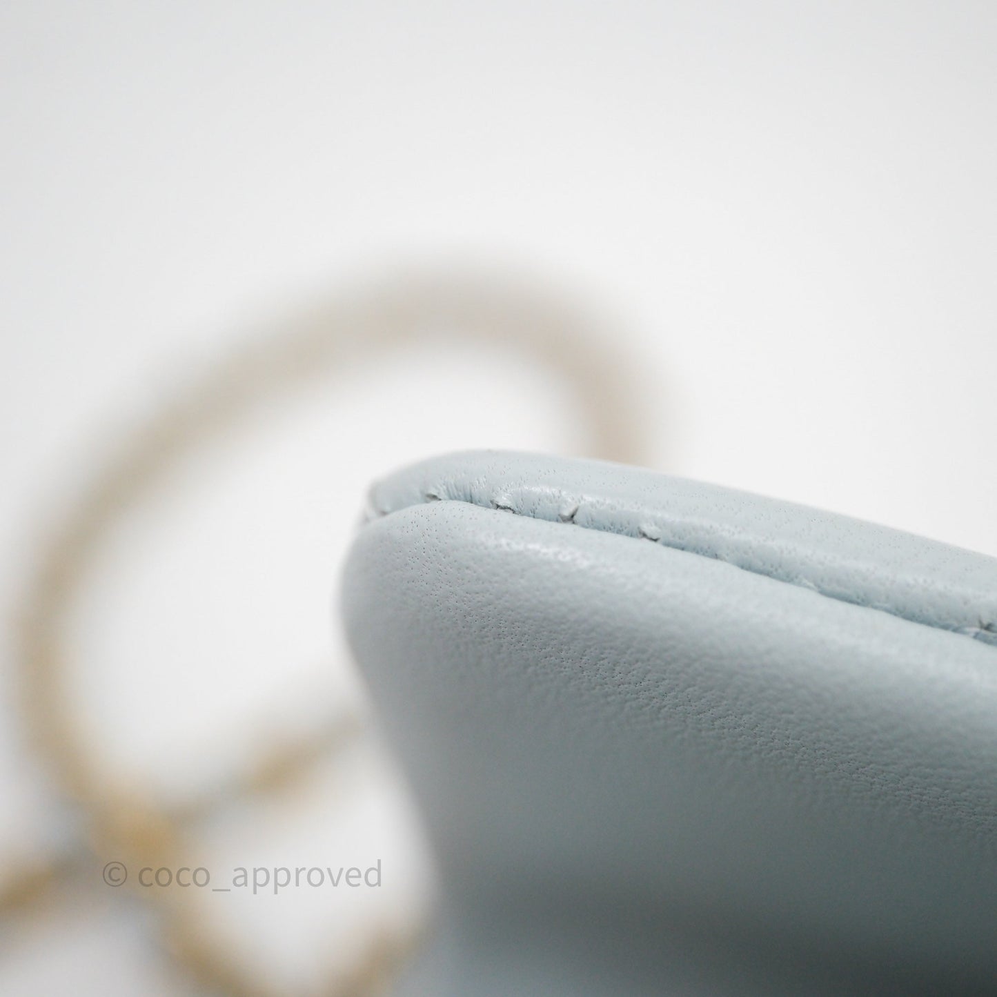 Chanel Pearl Crush Mini Rectangular Light Blue Lambskin Aged Gold Hardware