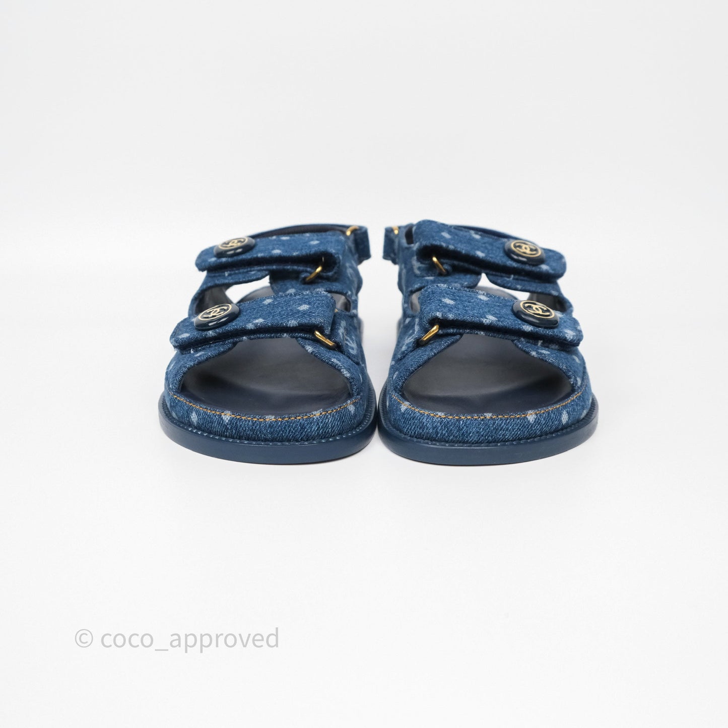 Chanel CC Dots Dad Sandals Denim Blue 23P Size 38