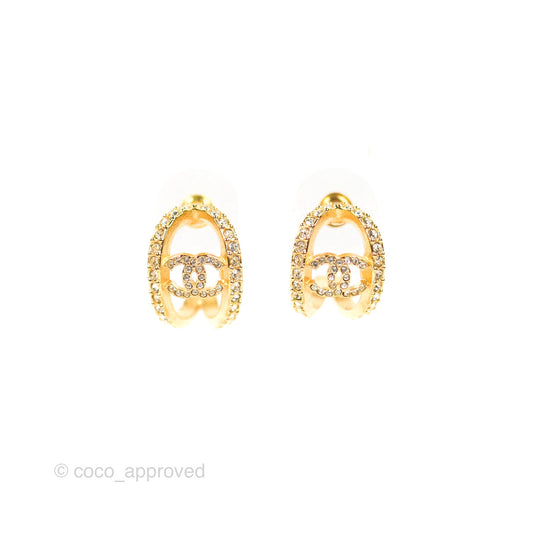 Chanel Hoop CC Crystal Earrings Gold Tone 22A