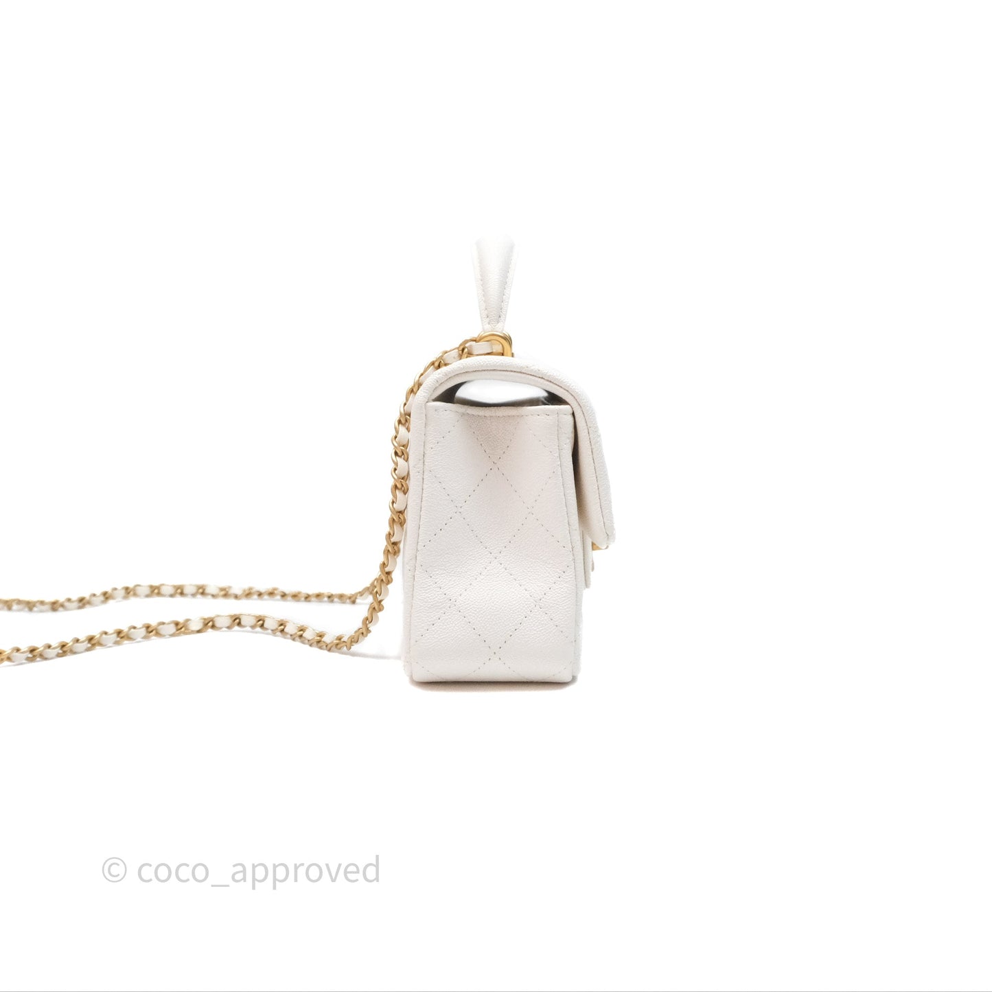 Chanel Top Handle Mini Rectangular Flap Bag Ivory White Caviar Aged Gold Hardware