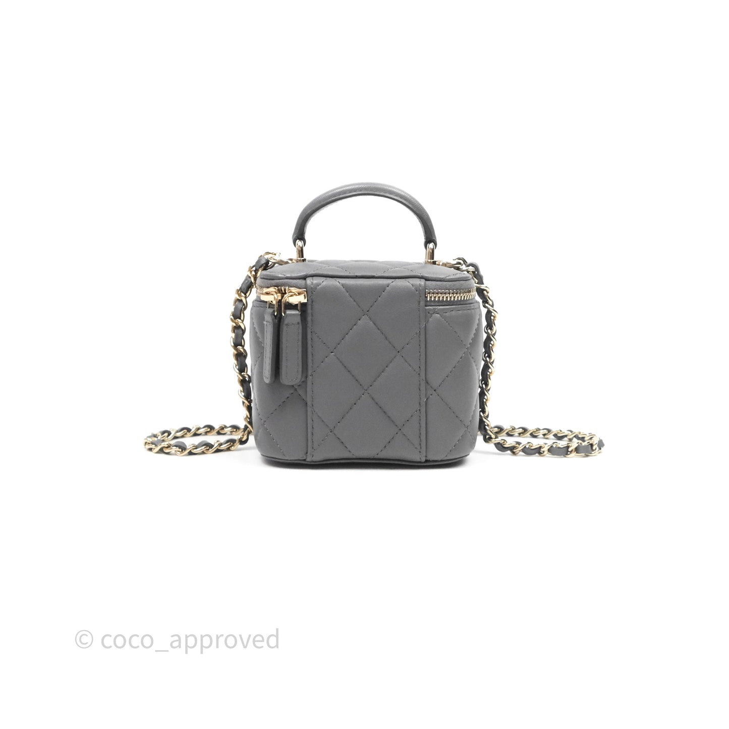 Chanel Mini Top Handle Vanity With Chain Grey Lambskin Gold Hardware