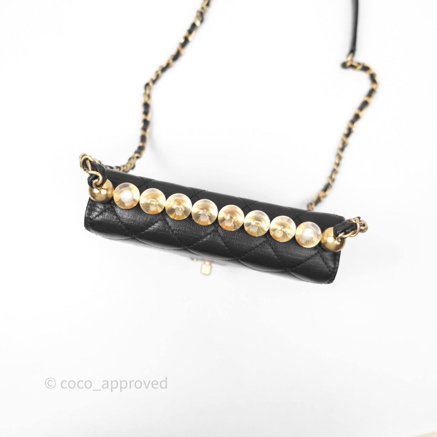 Chanel Quilted Chic Logo Pearls Flap Black Goatskin Aged Gold Hardware