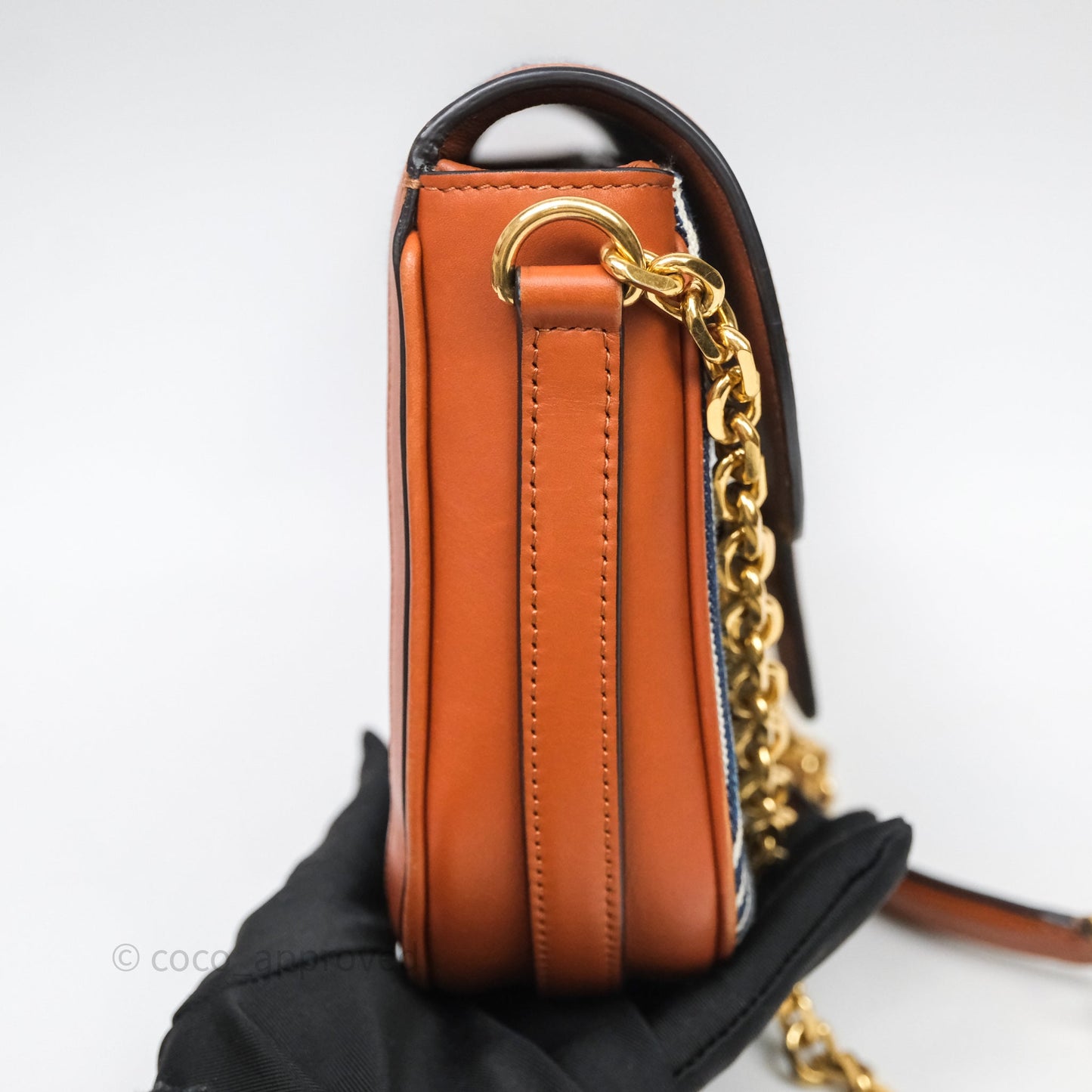 Celine Medium Chain Maillon Triomphe Canvas Tan Calfskin
