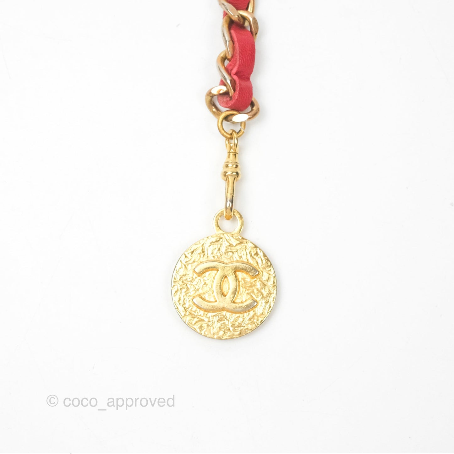 Chanel Vintage Woven Chain Belt Red Lambskin Gold Hardware
