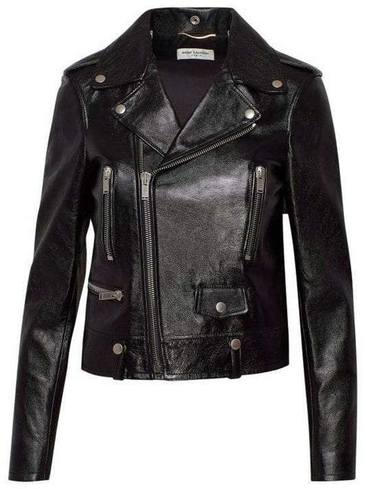 Luxury Saint Laurent Classic Leather Biker Jacket Black