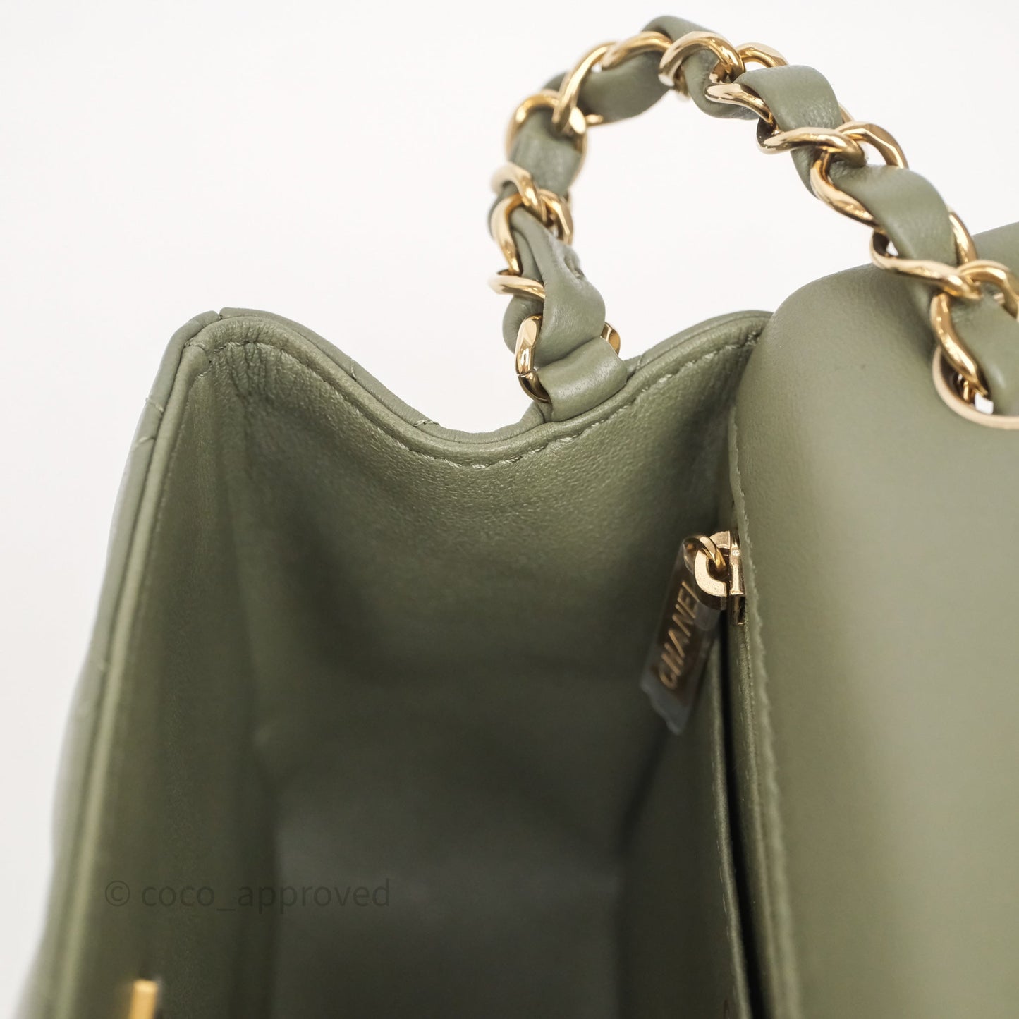 Chanel Quilted Mini Square Olive Green Lambskin Gold Hardware
