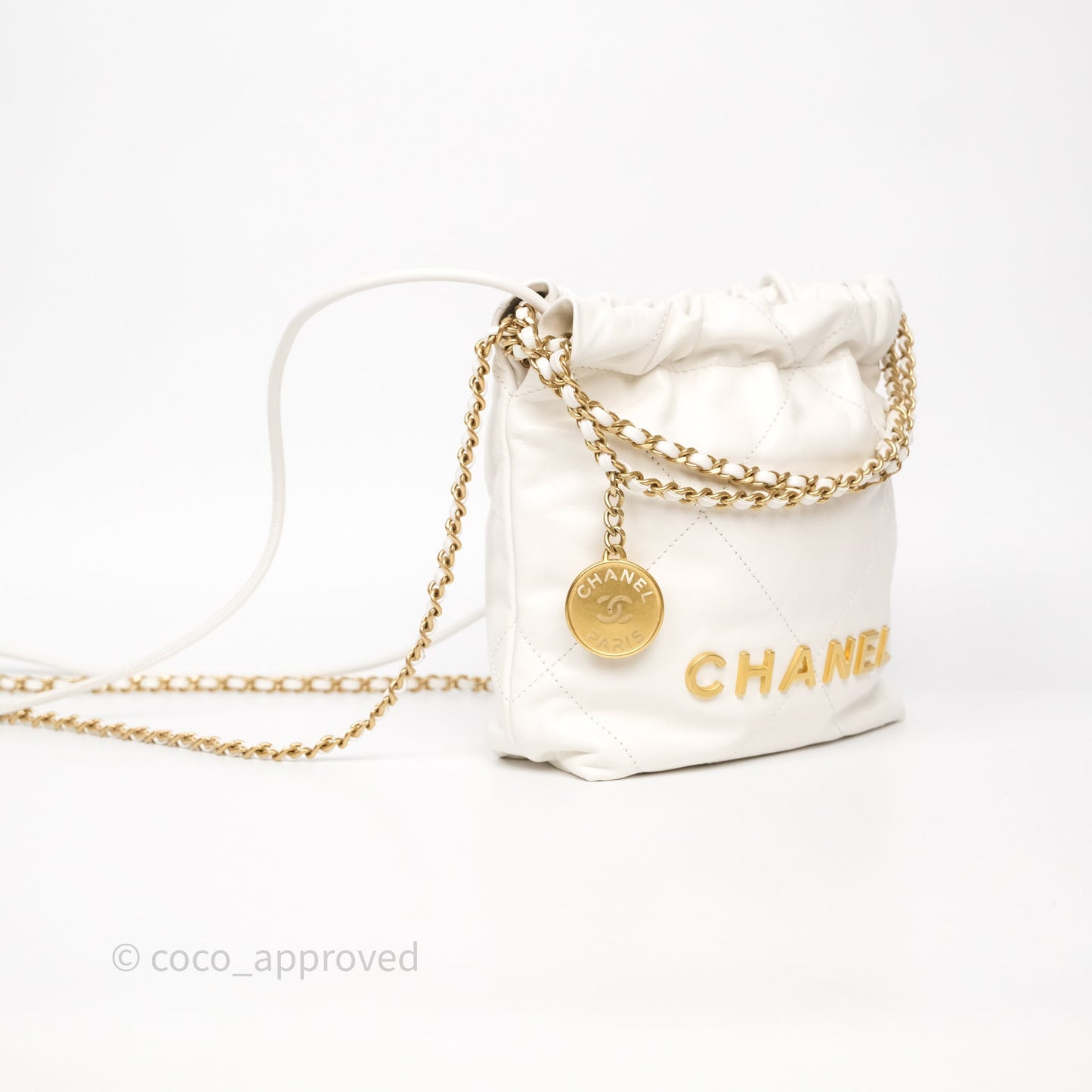 Chanel 22 Mini Bag White Calfskin Aged Gold Hardware