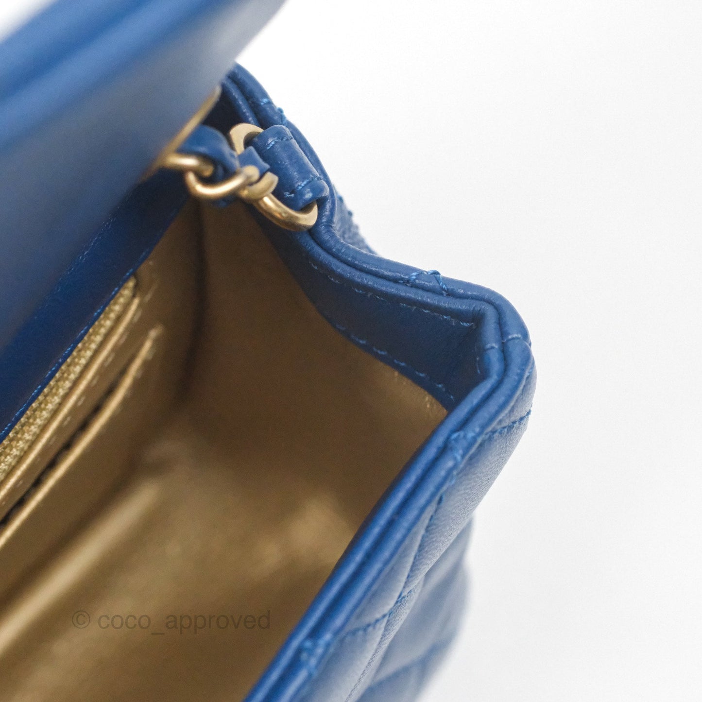 Chanel Mini Rectangular Pearl Crush Blue Lambskin Aged Gold Hardware