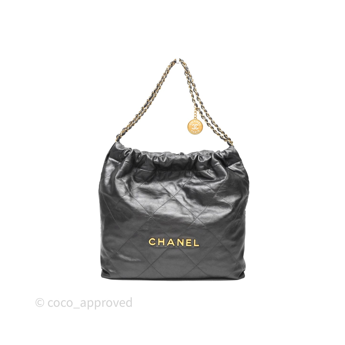 Chanel 22 Bag Medium Dark Grey Calfskin Gold Hardware