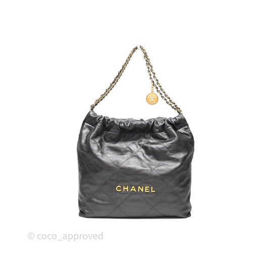 Chanel 22 Bag Medium Dark Grey Calfskin Gold Hardware