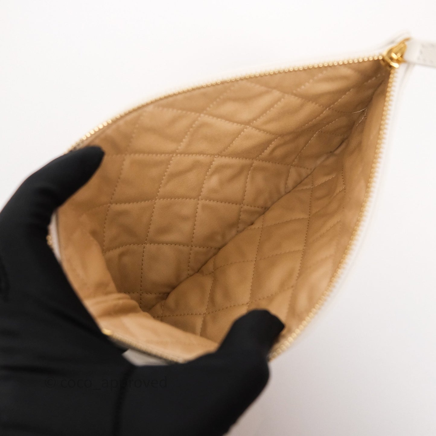 Chanel 22 Small White Aged Calfskin Black Logo Aged Gold Hardware