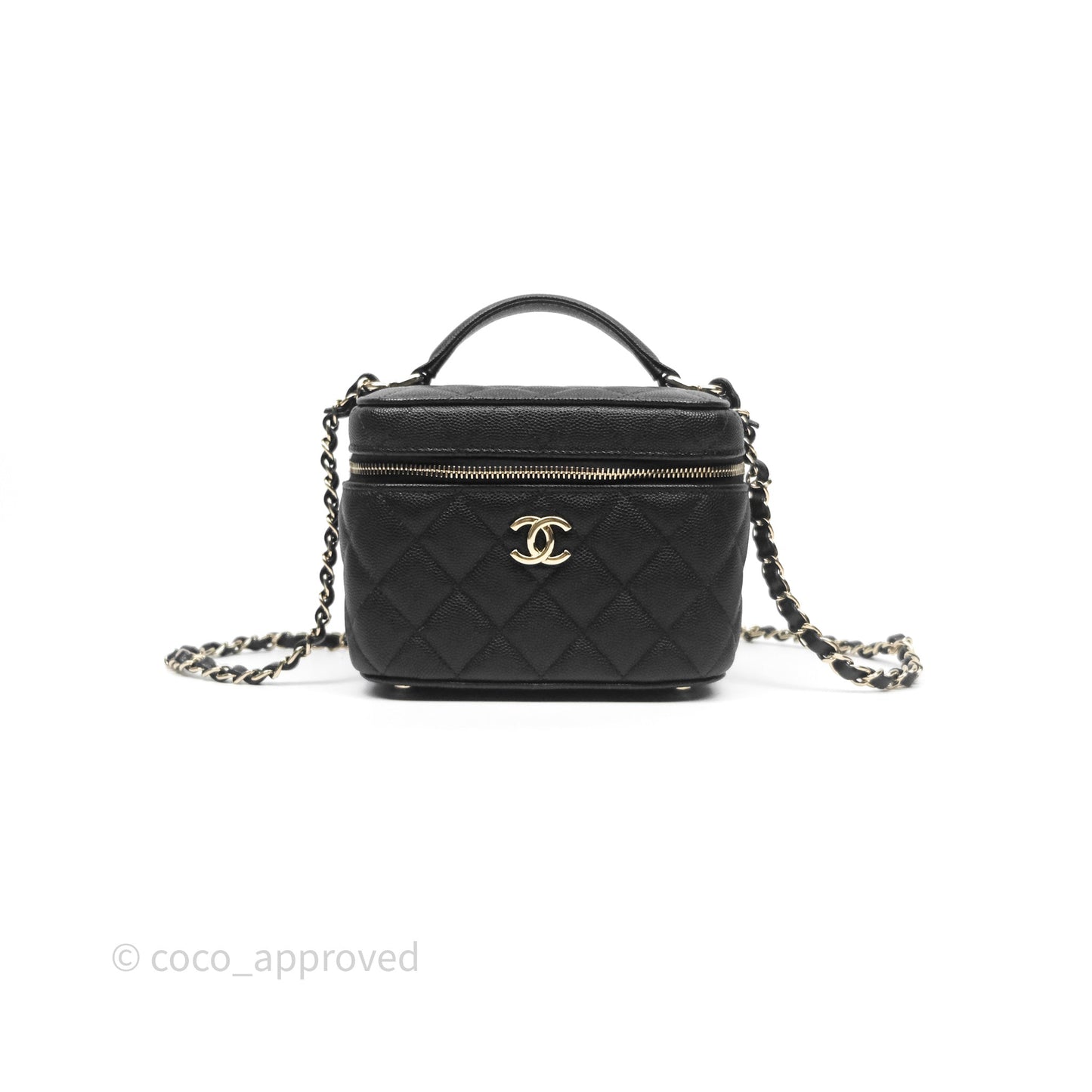 Chanel Quilted Top Handle Vanity Case Black Caviar Gold Hardware