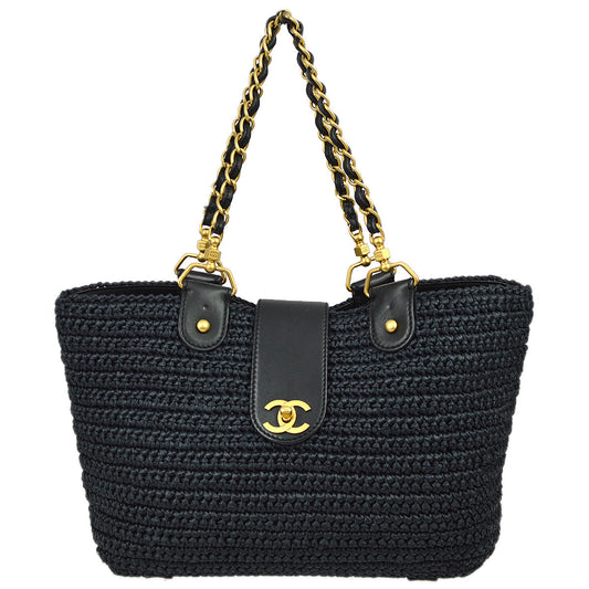 Luxury Chanel 2005-2006 Black Straw Chain Tote 30