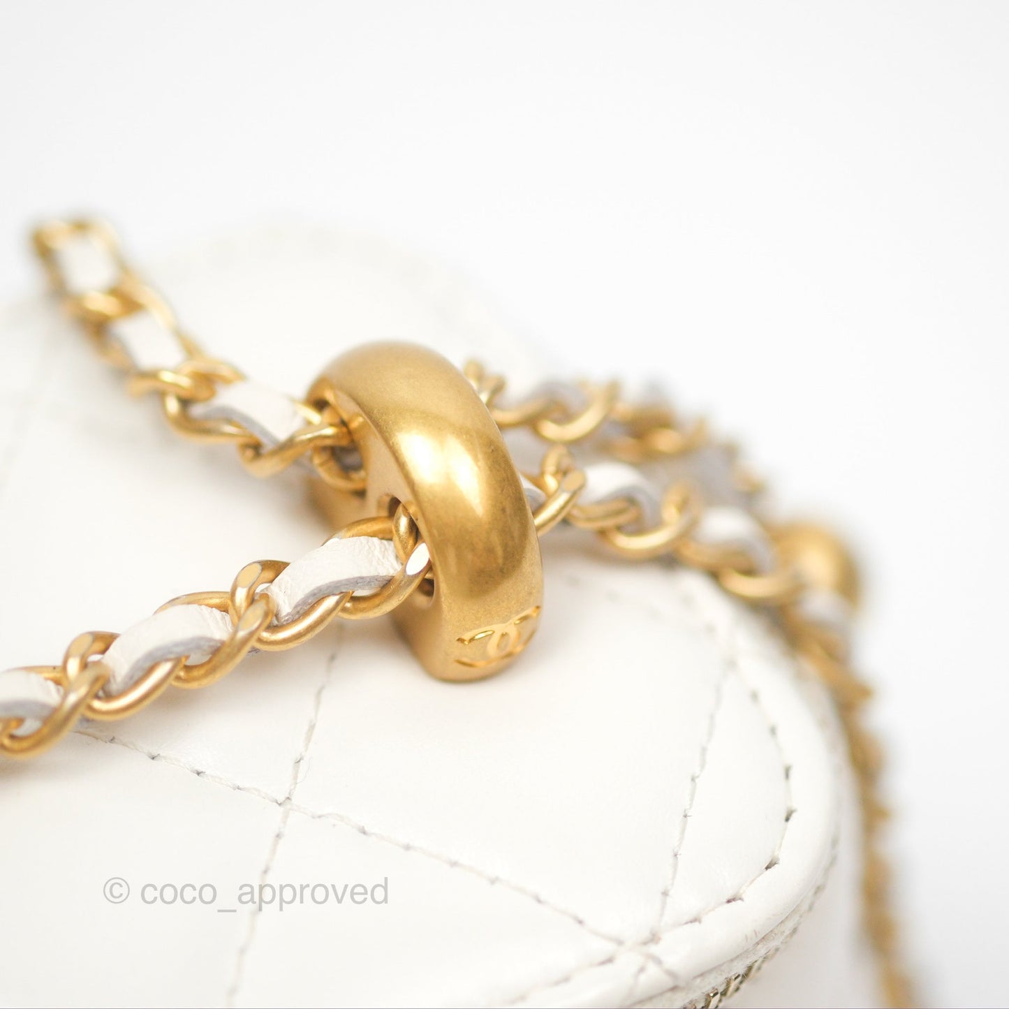 Chanel Quilted Mini Perfect Fit Vanity With Chain White Calfskin Aged Gold Hardware