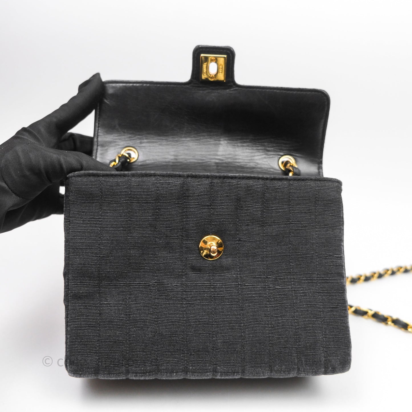 Chanel Vintage Small Flap Bag Black Grosgrain 24K Gold Hardware