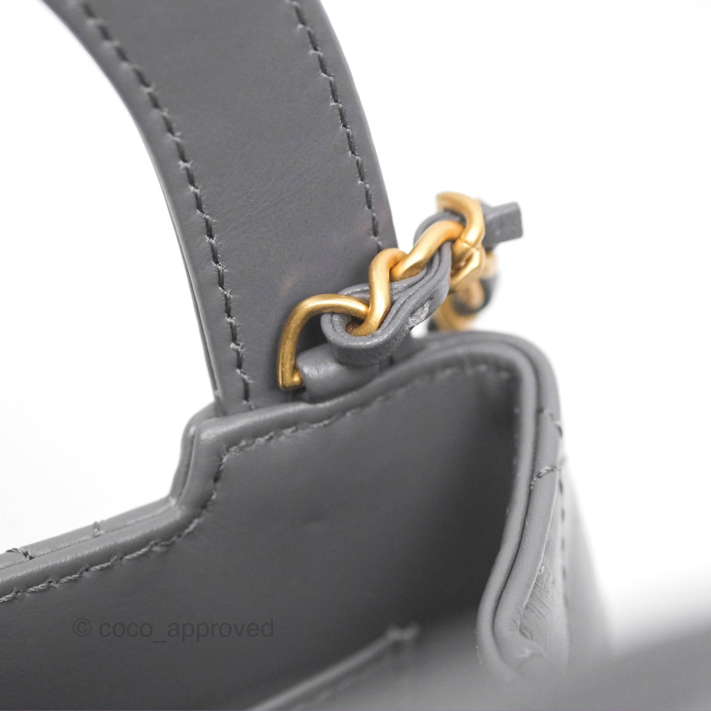 Chanel Kelly Bag Quilted Grey Shiny Calfskin Aged Gold Hardware