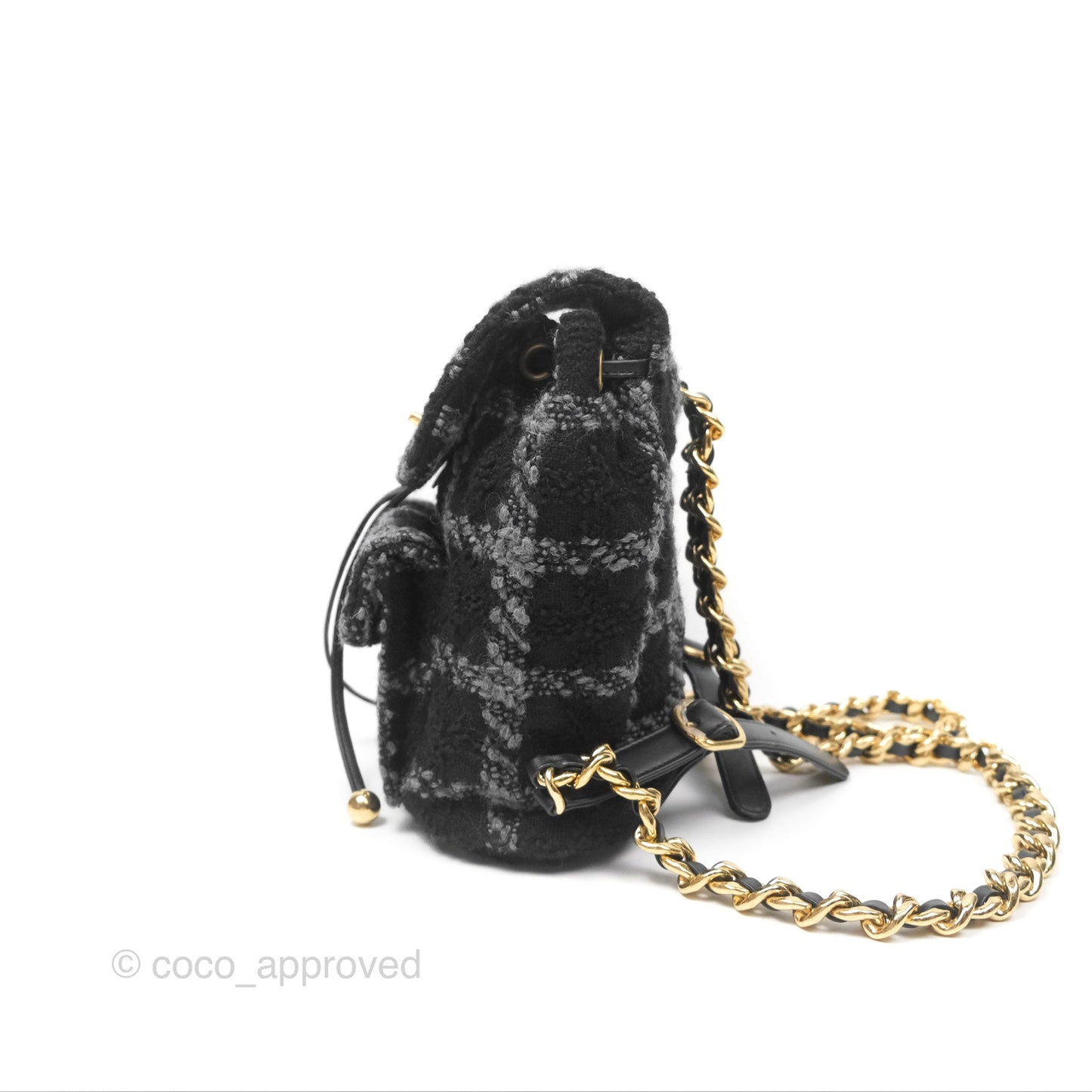 Chanel Duma Backpack Black Tweed Aged Gold Hardware 22K