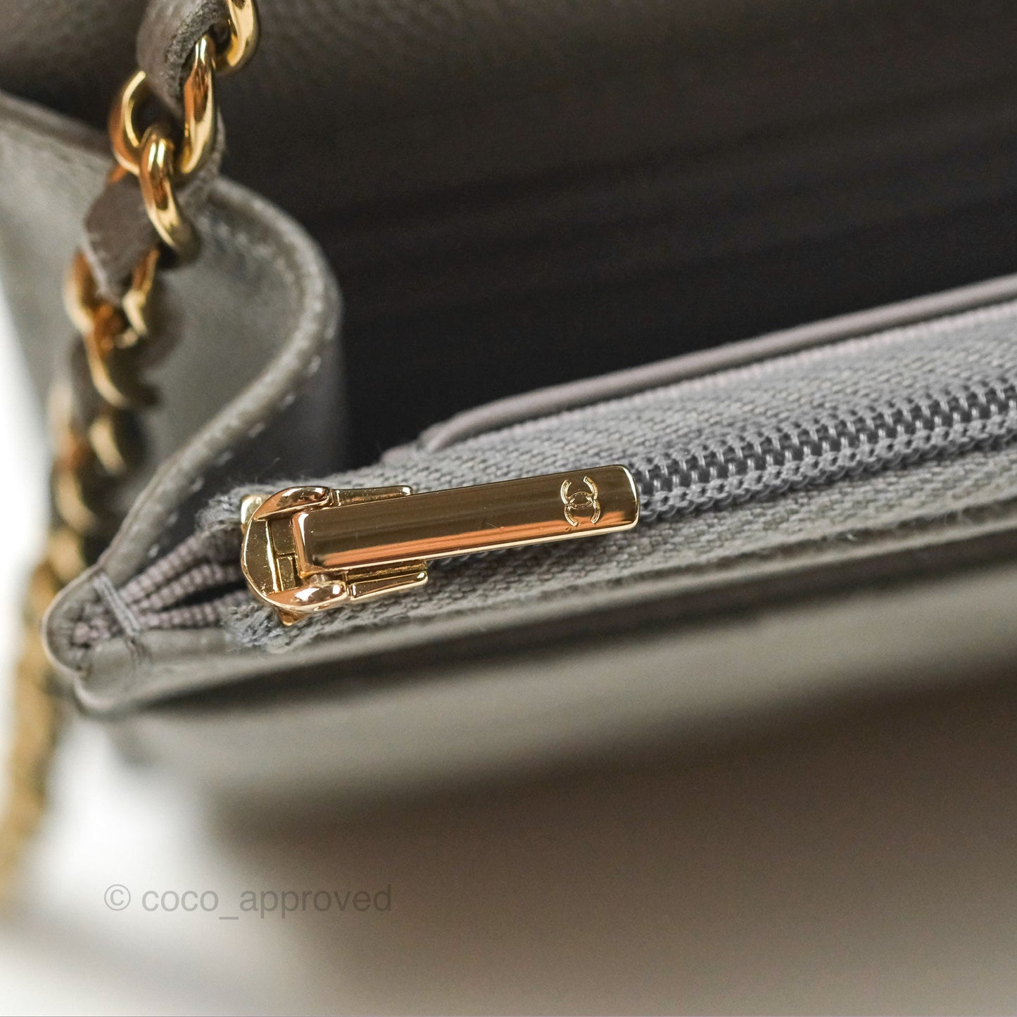 Chanel Quilted Classic Wallet On Chain WOC Grey Caviar Gold Hardware