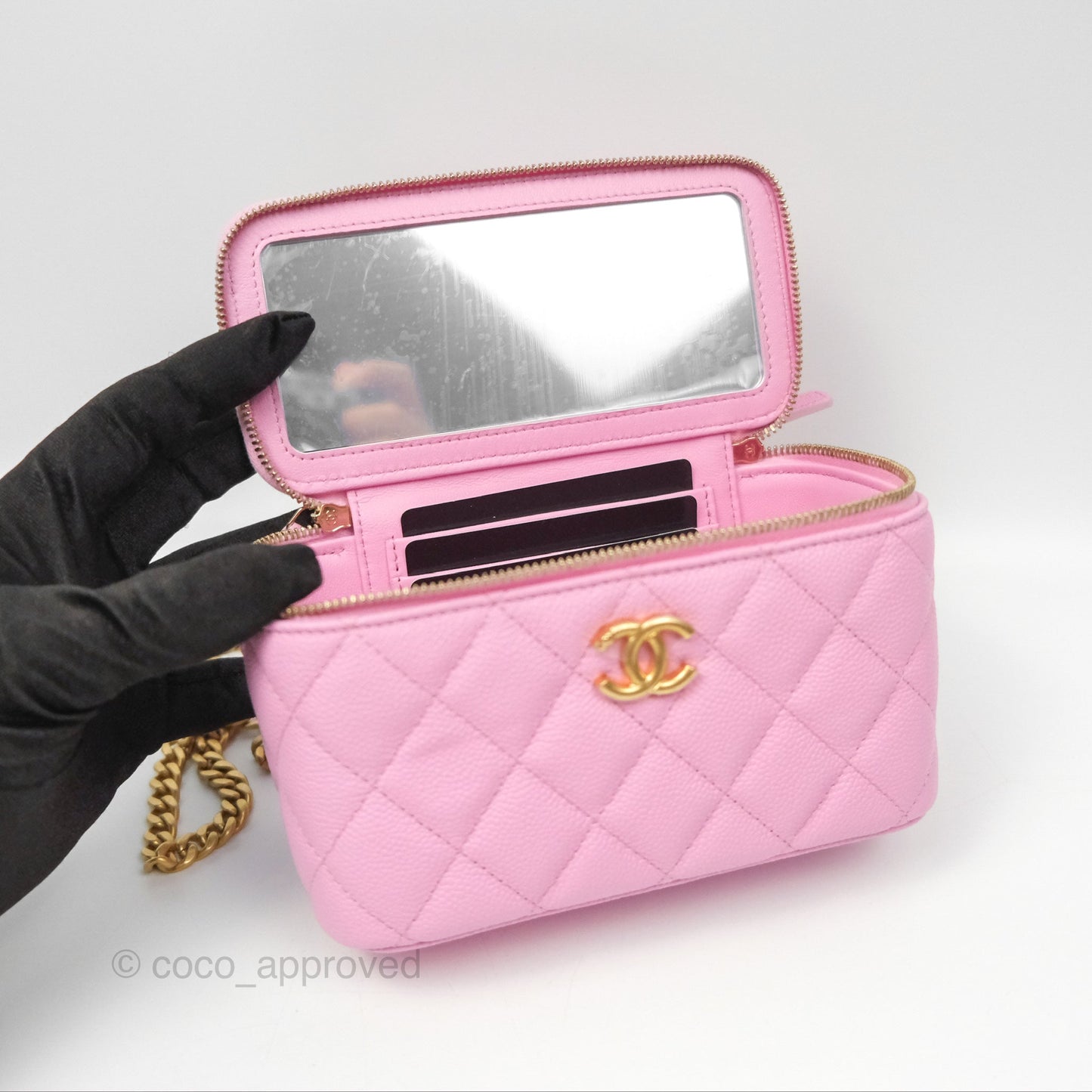 Chanel Vanity Heart Crush Adjustable Chain Pink Caviar Aged Gold Hardware