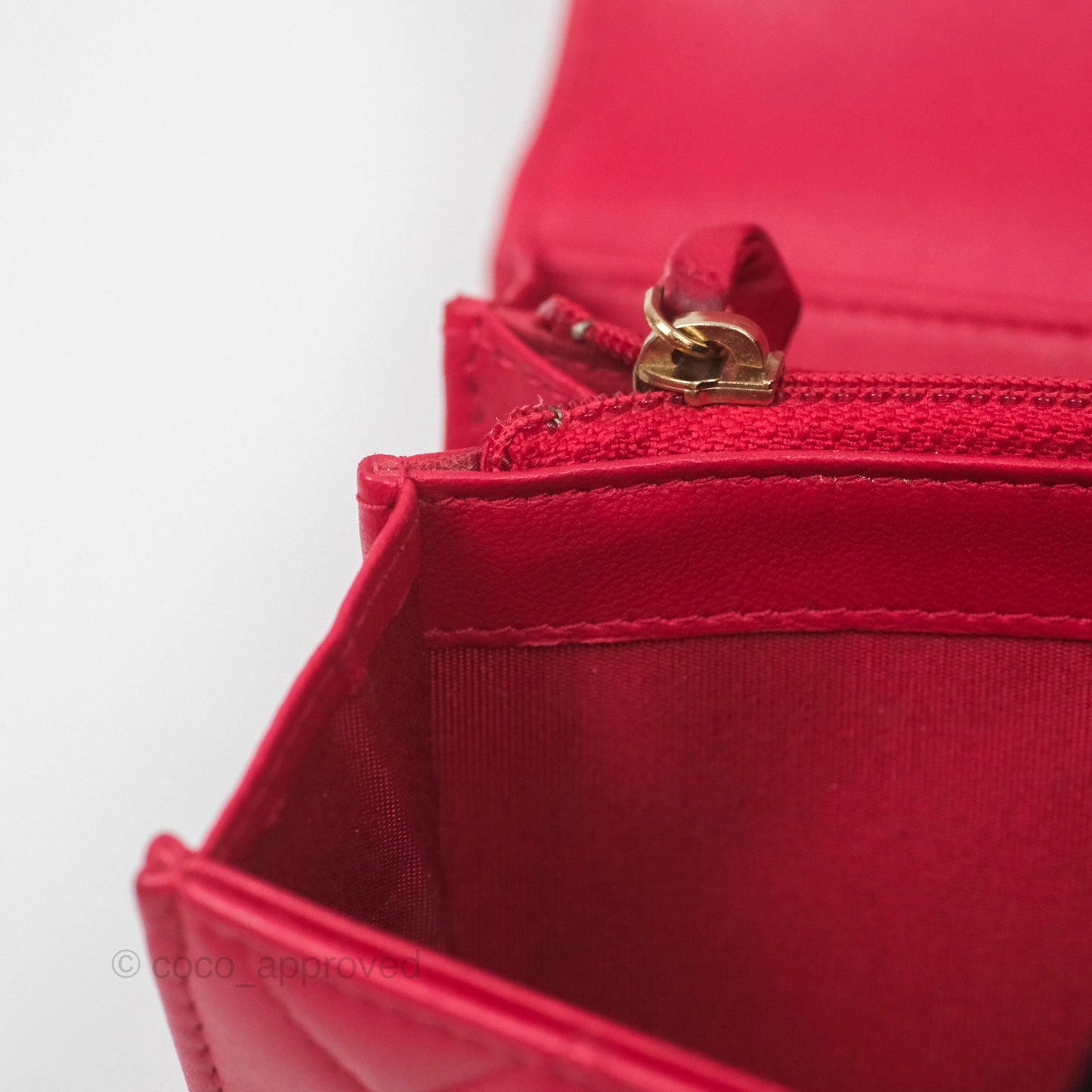 Chanel Quilted Boy Flap Long Wallet Red Lambskin Gold Hardware