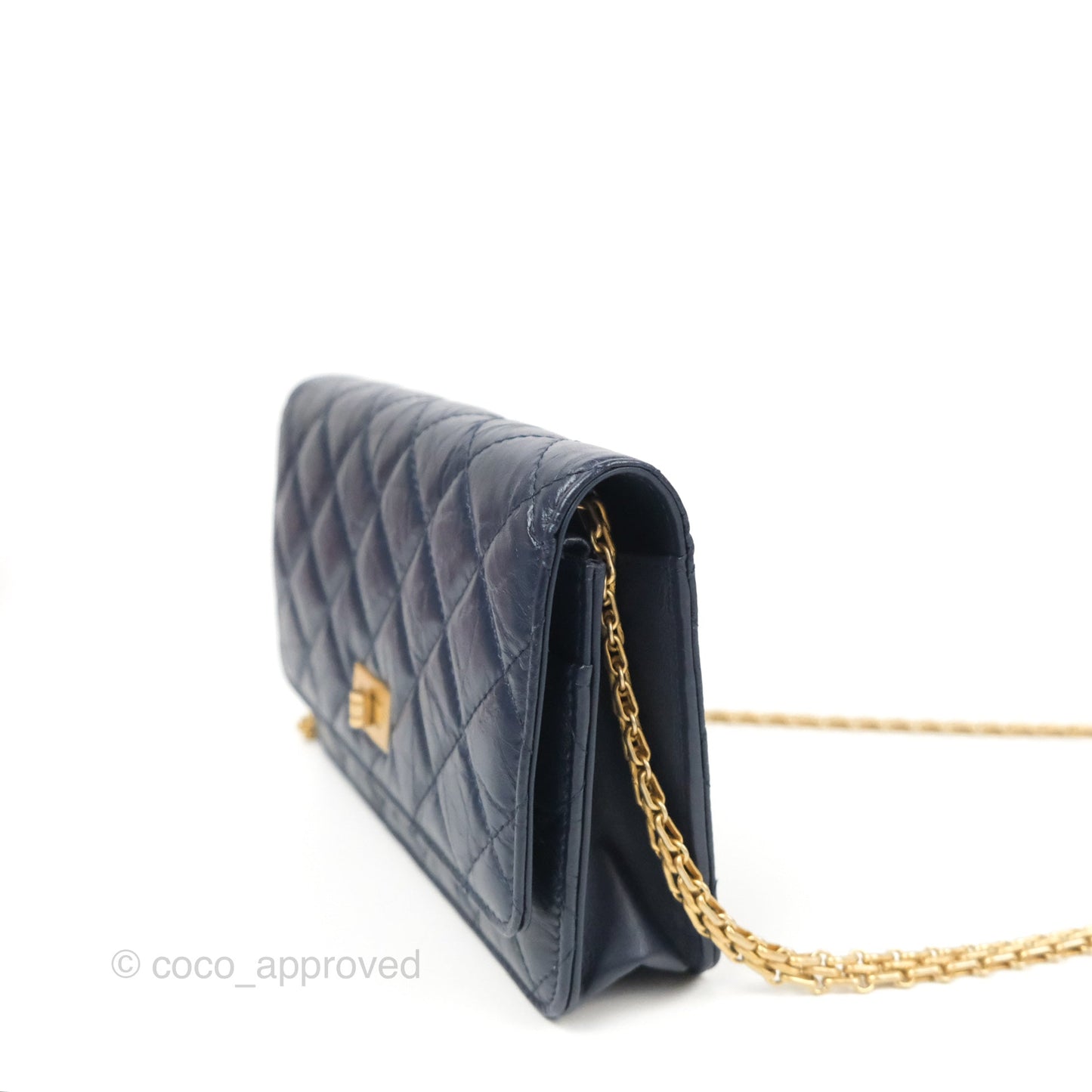 Chanel Quilted Reissue Wallet On Chain WOC Navy Aged Calfskin Gold Hardware