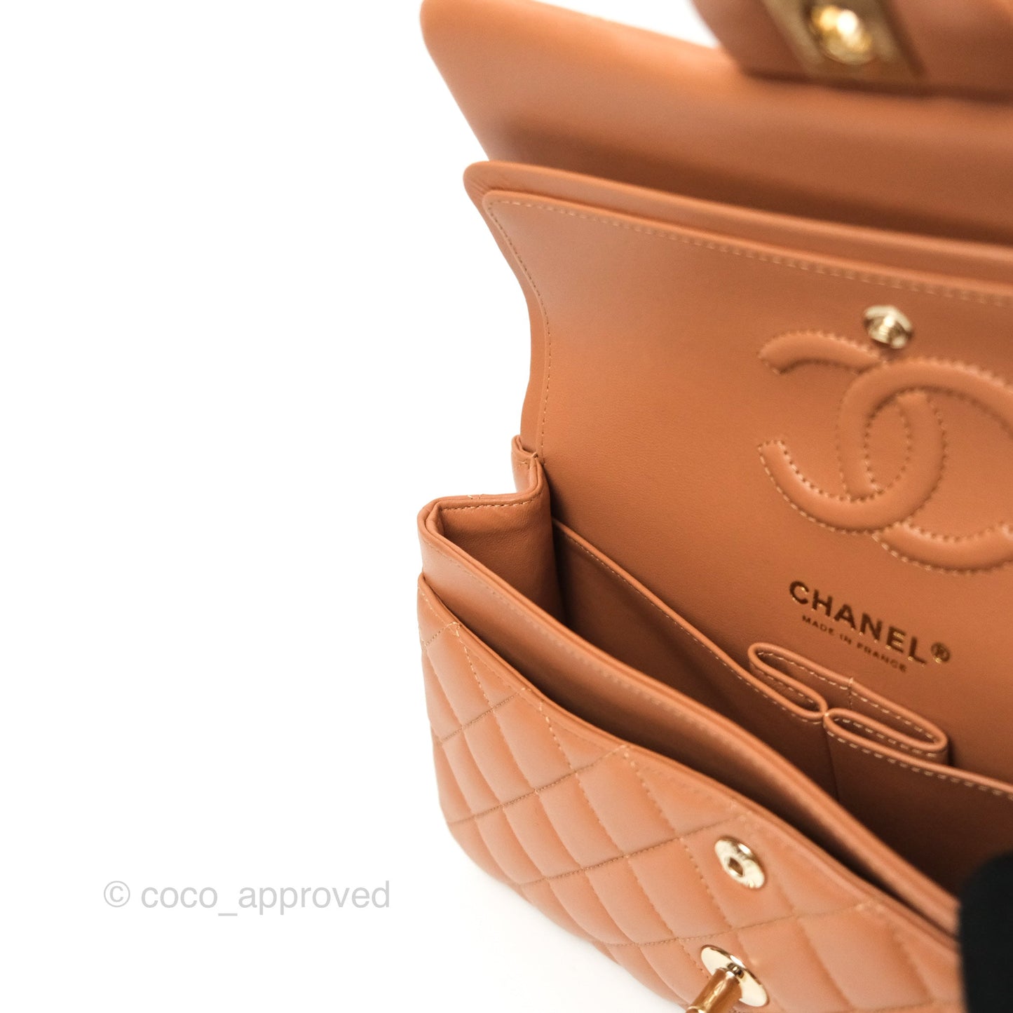 Chanel Small Classic Quilted Flap Dark Beige Caramel Lambskin Gold Hardware