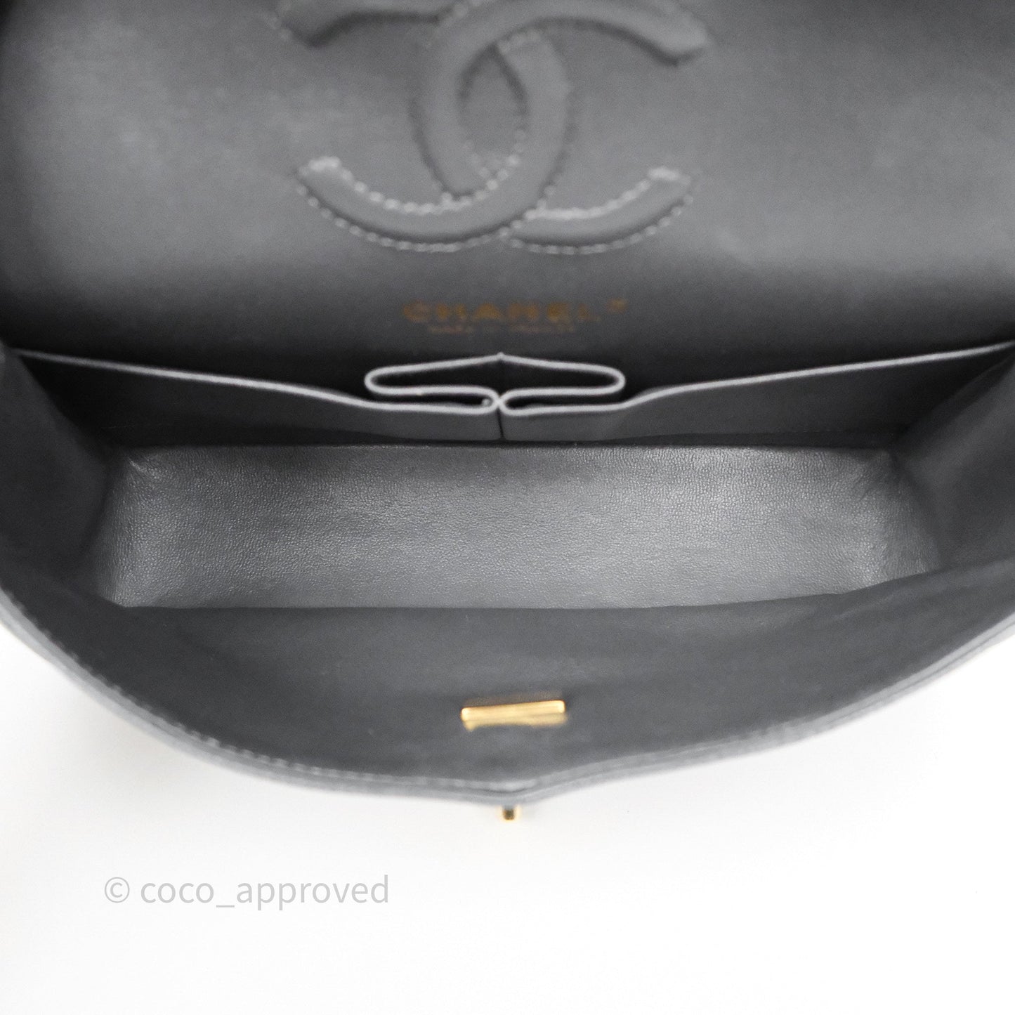 Chanel Small Classic Flap Quilted Dark Grey Caviar Gold Hardware