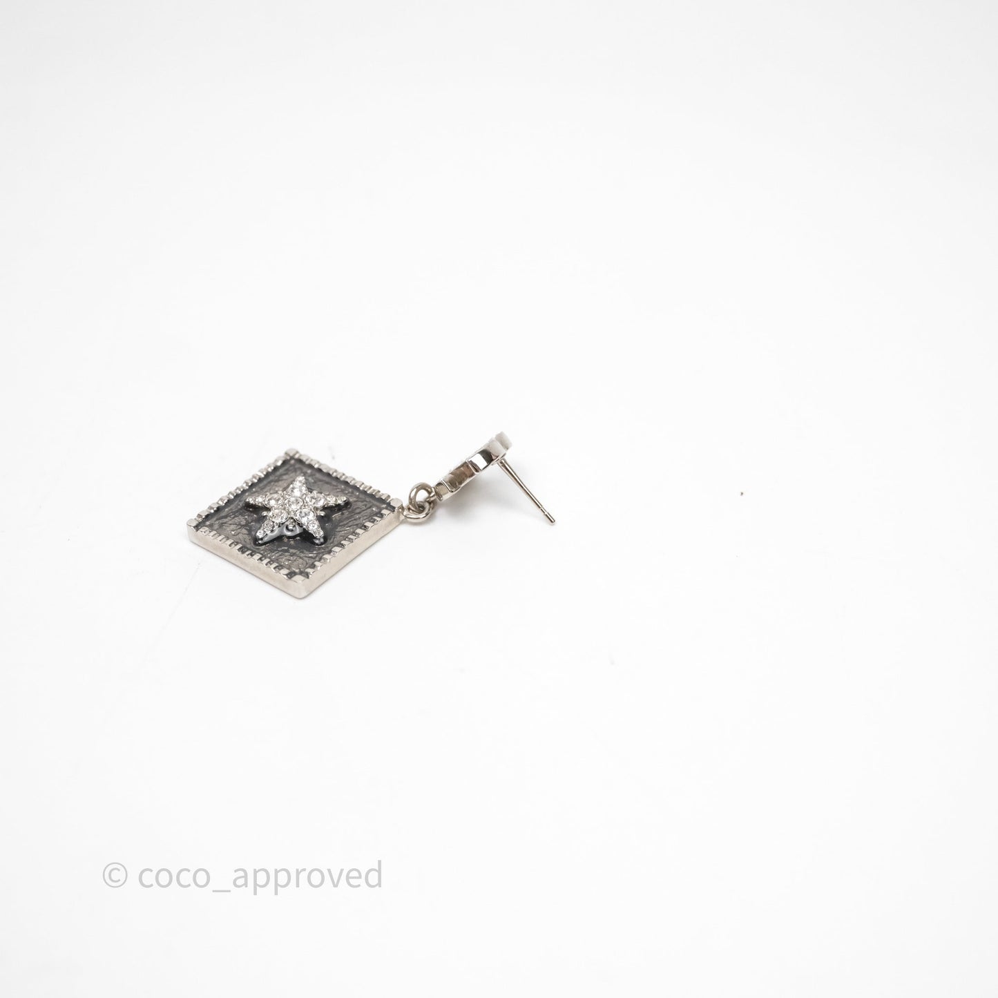 Chanel CC No 5 Star Crystal Earrings Silver Tone 22C