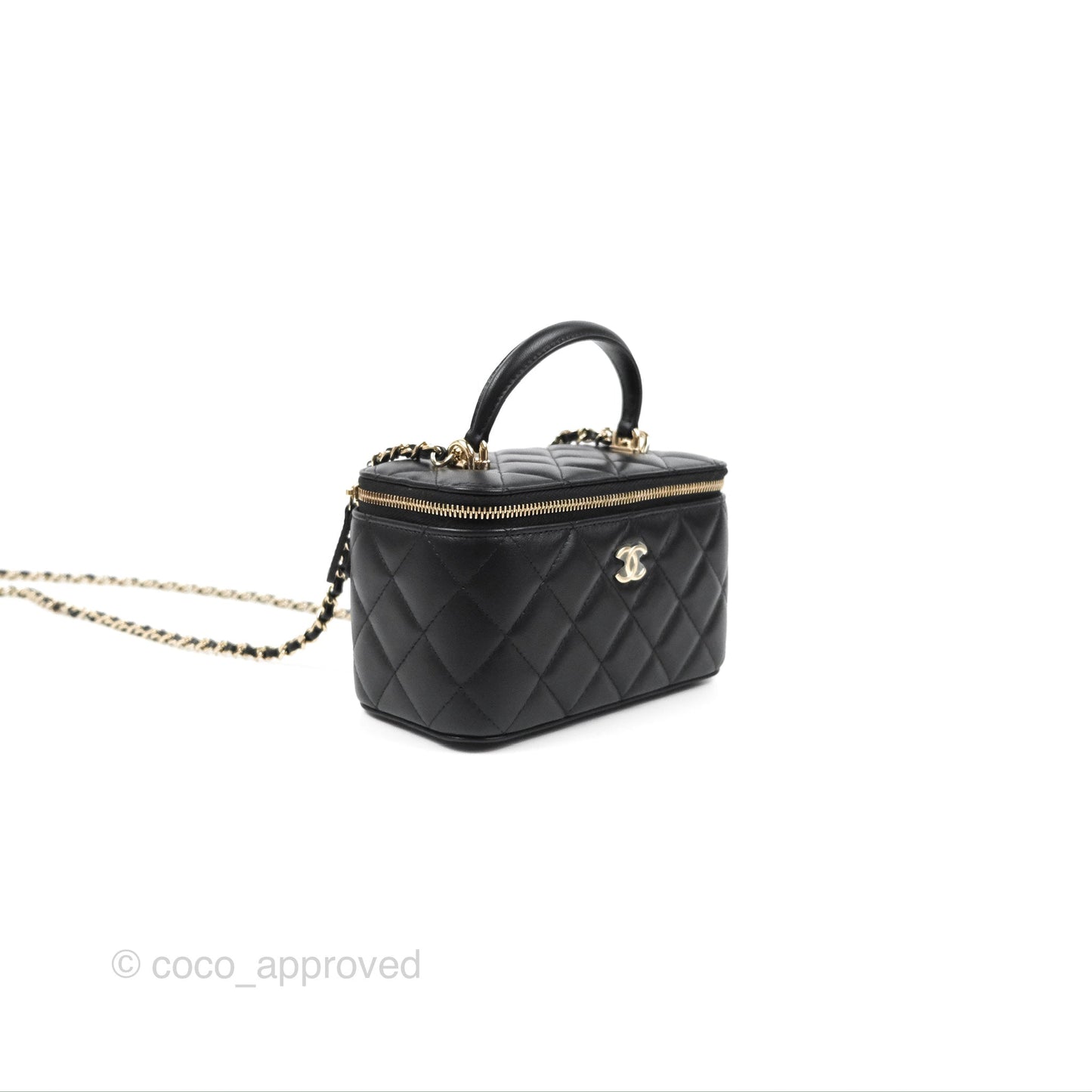 Chanel Vanity Rectangular Top Handle Black Lambskin Gold Hardware