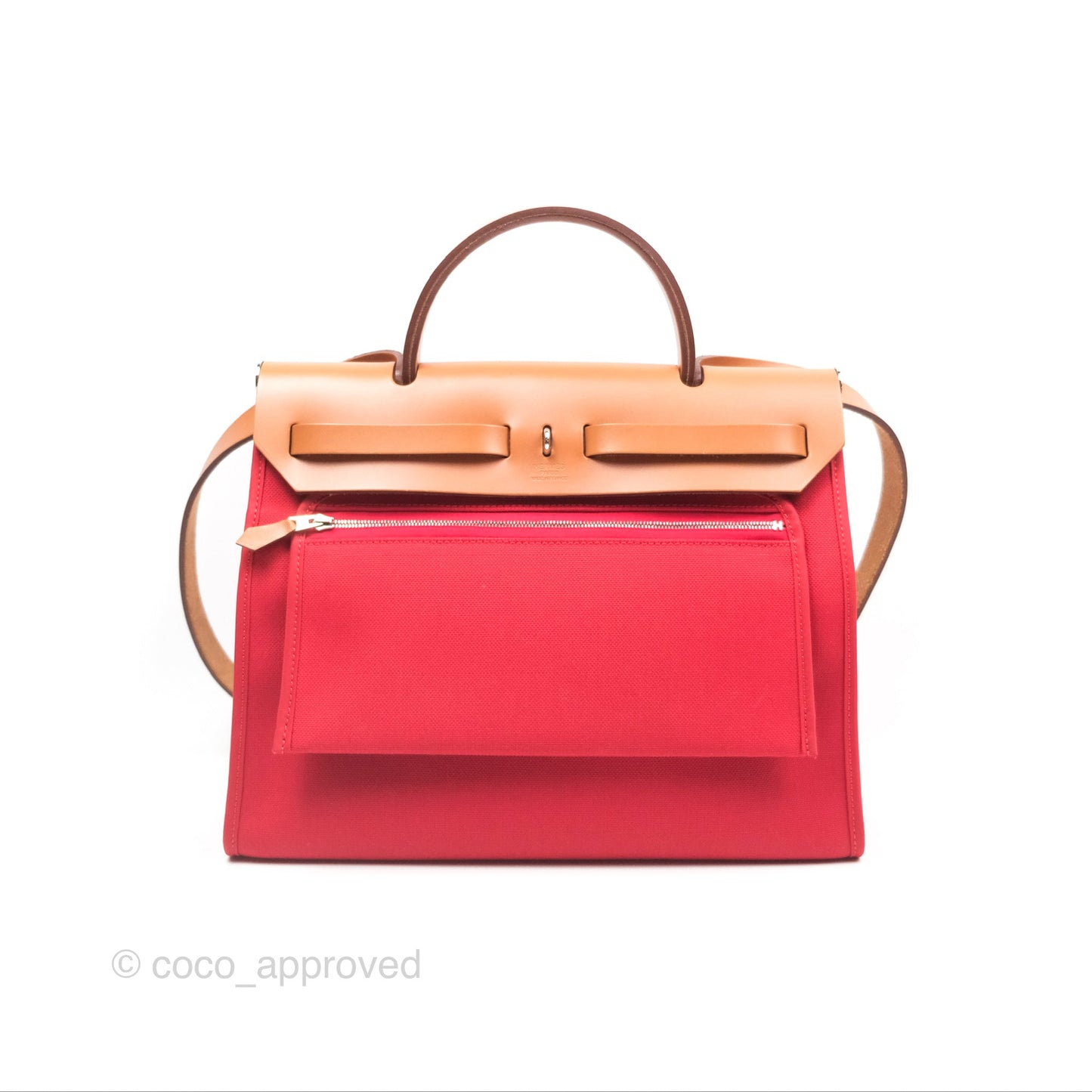 Hermès Herbag Zip 31 Rouge Tomate S5/ Naturel 27 Canvas Palladium Hardware