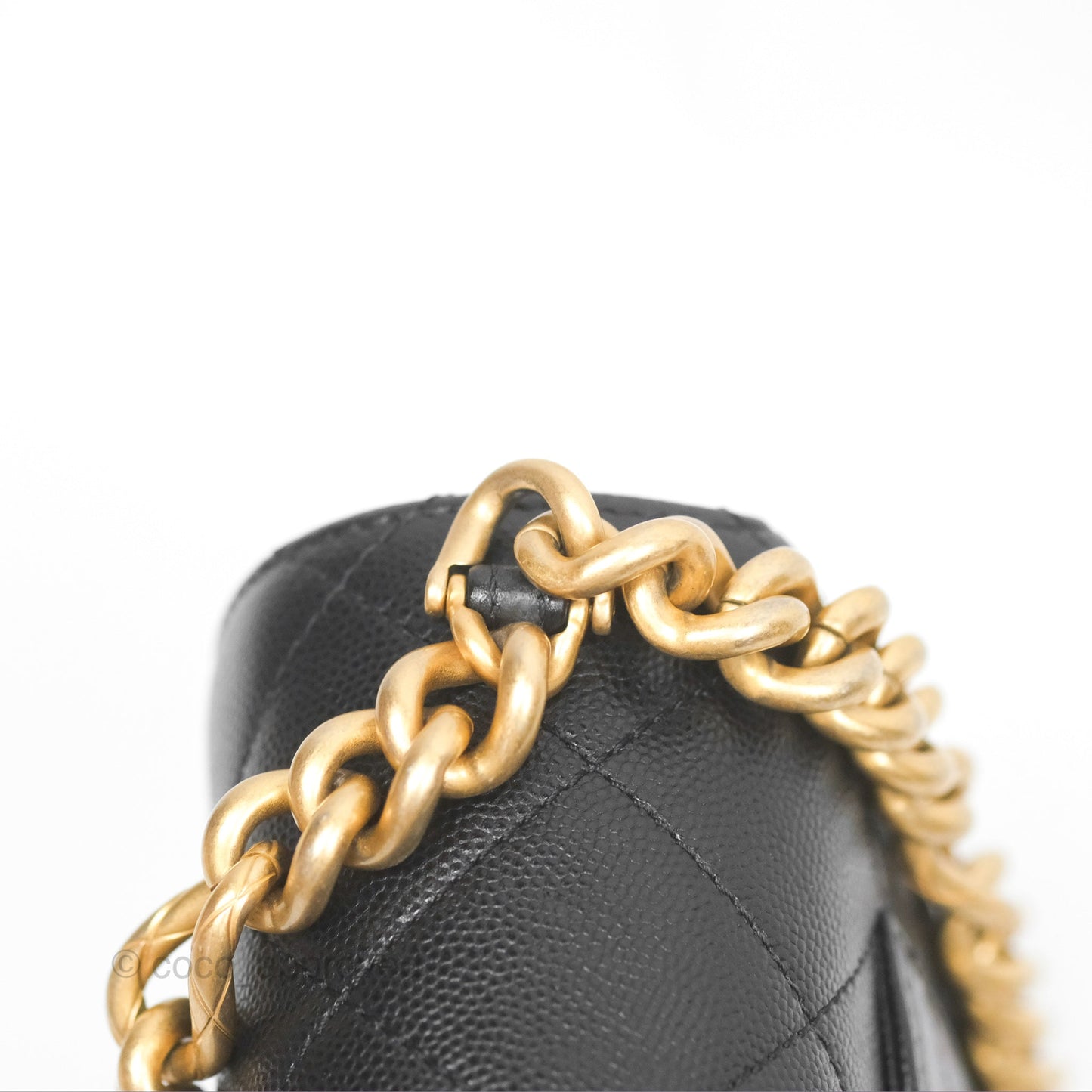 Chanel Bracelet On Chain Flap Bag Flat Quilted Black Caviar Aged Gold Hardware