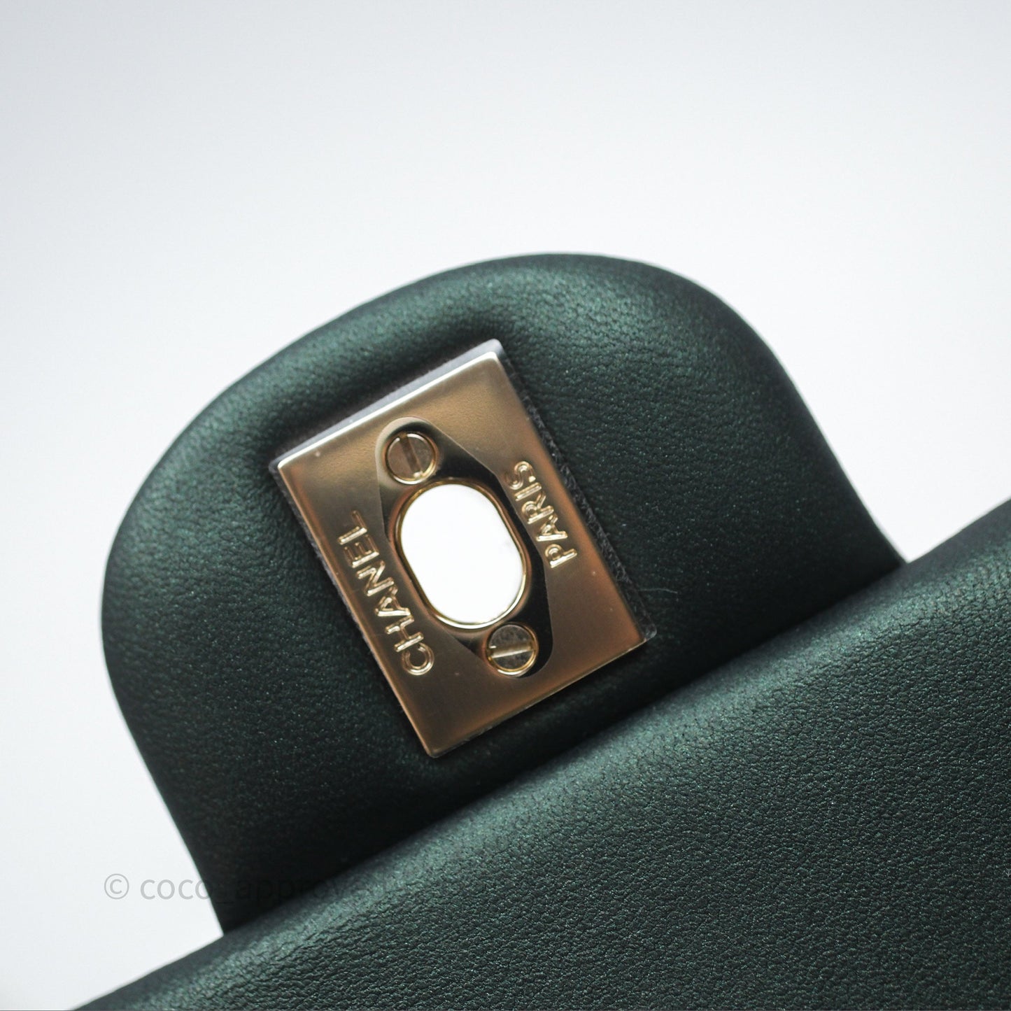Chanel Top Handle Mini Rectangular Flap Iridescent Green Lambskin Gold Hardware