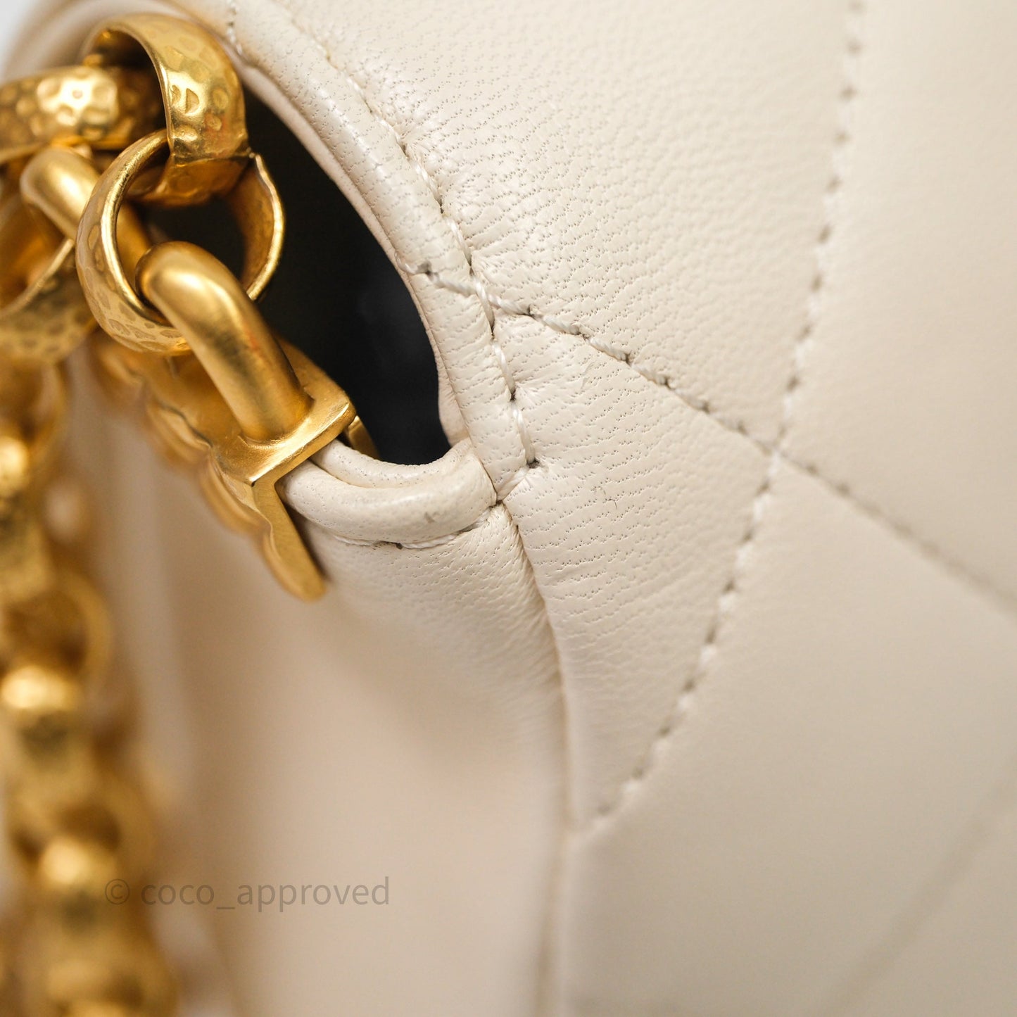 Chanel Flap with Coin Charm Ivory White Lambskin Aged Gold Hardware